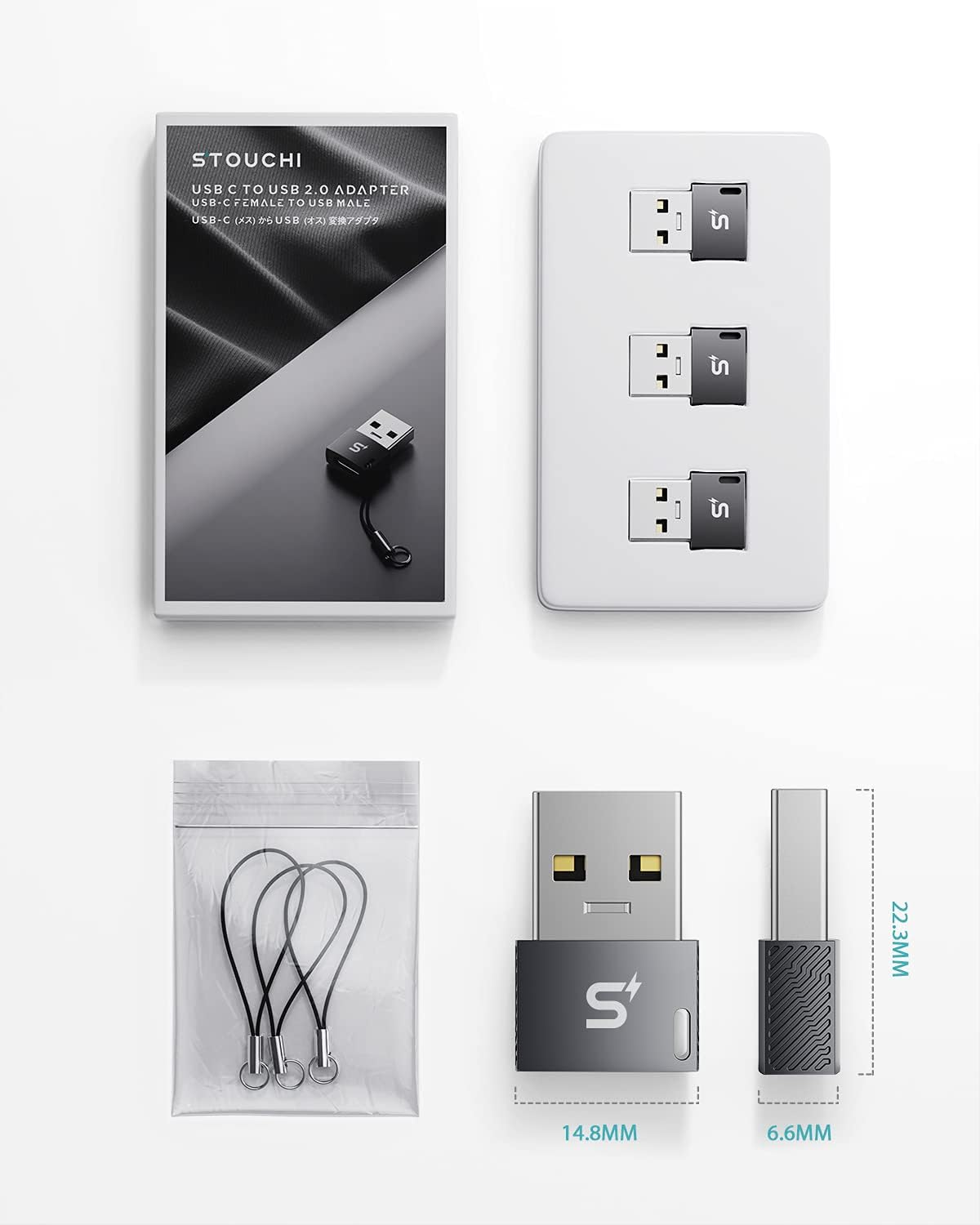 Stouchi USB C to USB a Adapter (3Pack), Type C Female to USB Male Charger Cable Converter for Iphone 15 14 13 Pro Max, Ipad 2022, Samsung Galaxy Note 20 S24 S23, Google Pixel 8 Pro