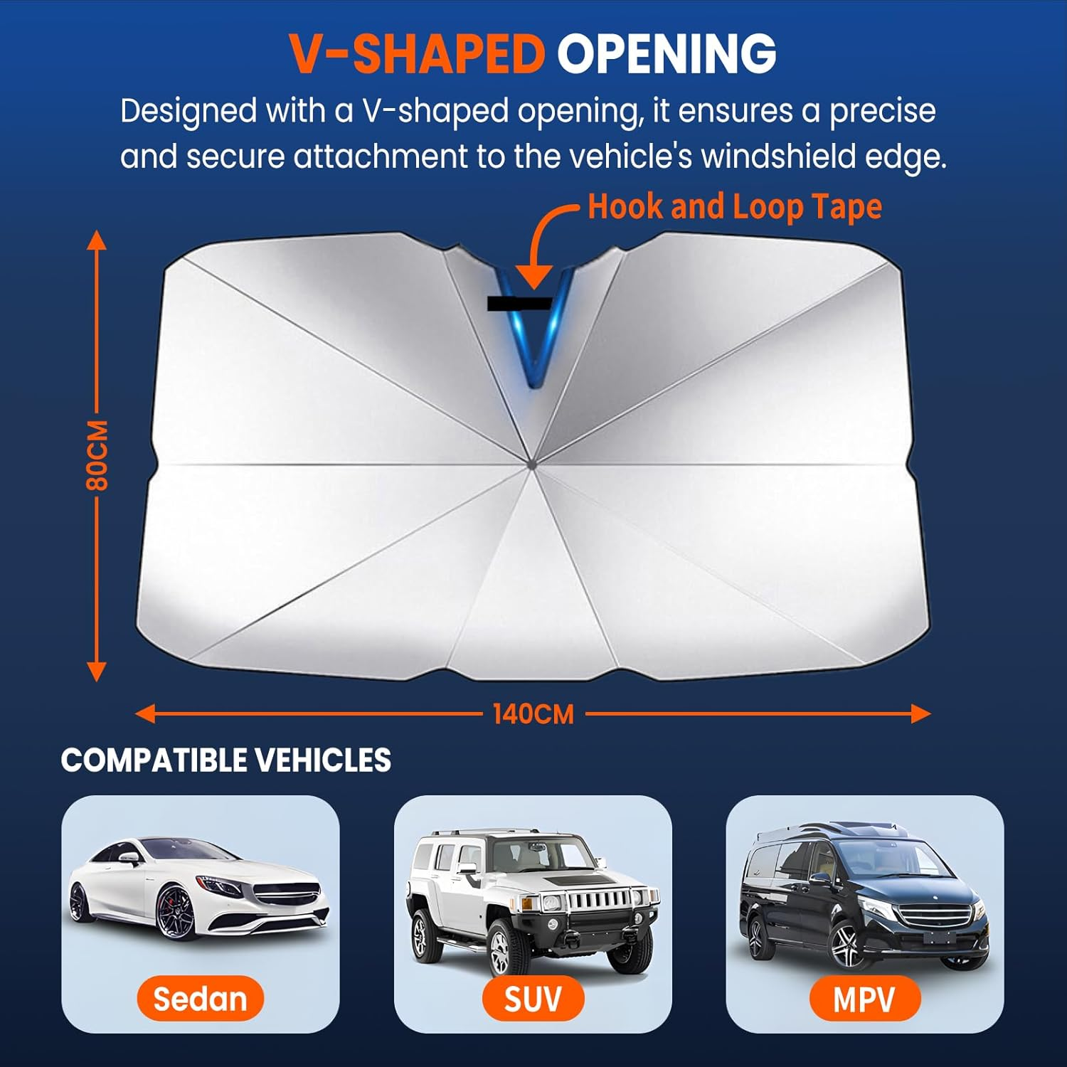 Extra-Large Size Car Window Shade for Reducing the Temperature and UV Rays, Car Sunshade Front Windshield Is Suitable for Most Car Models with Bendable Handle (Black, 140 X 80 Cm) image number 6