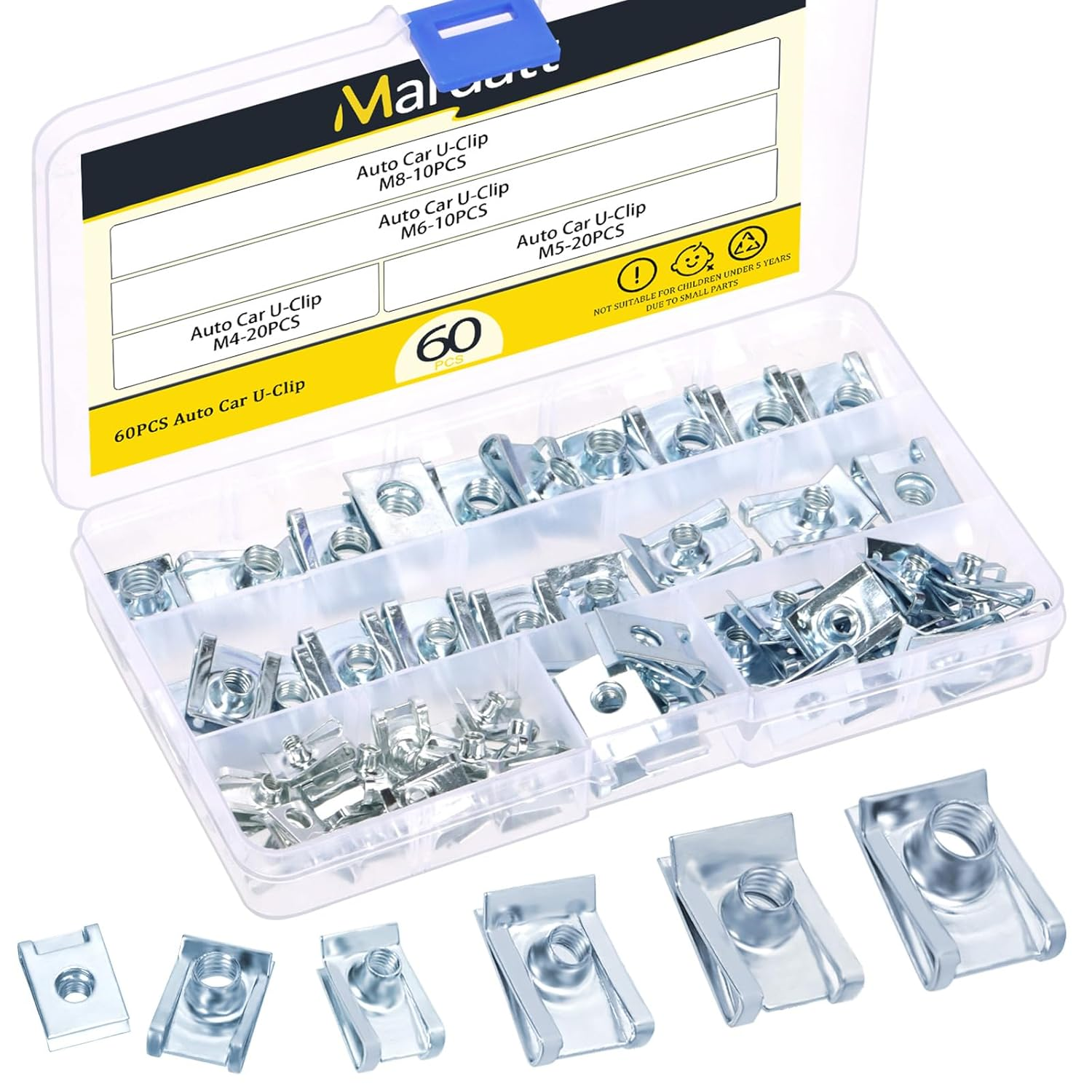 60Pcs M4 M5 M6 M8 Auto Car U-Clip, Automotive U Nut Clips U-Style Clip-On Nuts U Fastener Clips U Clip Nuts for Engine Fender Bumper Dash Door Panel Interior, Carbon Steel Zinc-Plated image number 3