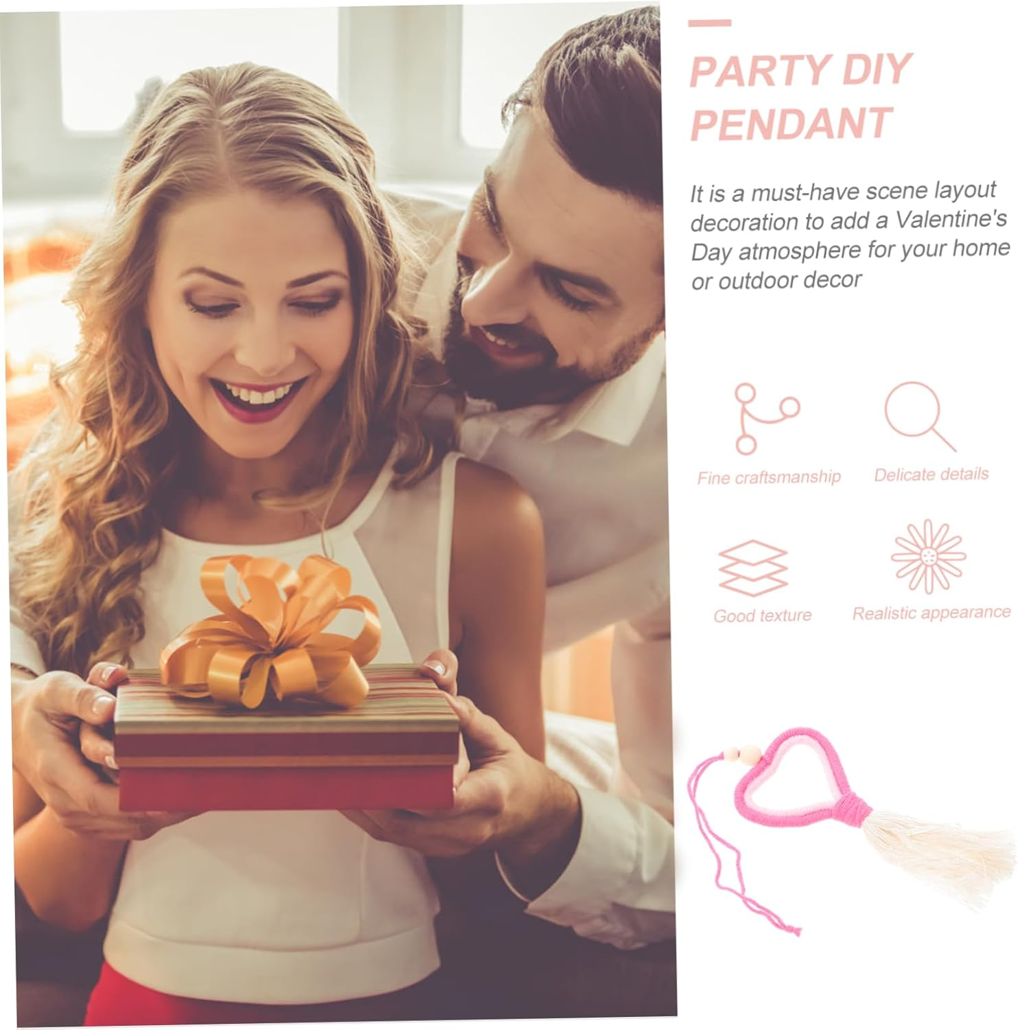 Mikinona Valentine Wool Felt Hanging Pendant Heart Tassel Ornament Pink Romantic Decoration for Home Party Valentine'S Day image number 2