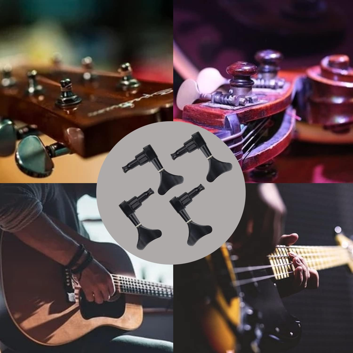 4Pcs Tuning Pegs, 2L 2R Black Closed Zinc Alloy Machine Heads String Tuners for Electric Bass image number 3