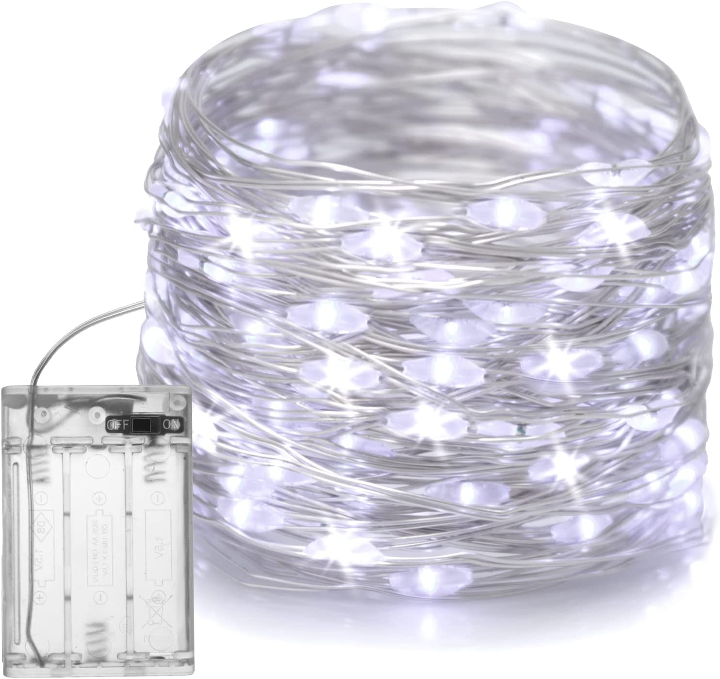 Fairy Christmas LED String Light Battery Operated, 10M / 100LED White Waterproof 3XAA Battery Case, Indoor Outdoor Lights for Xmas Tree Wedding, Halloween, Party, Garden Decoration image number 6