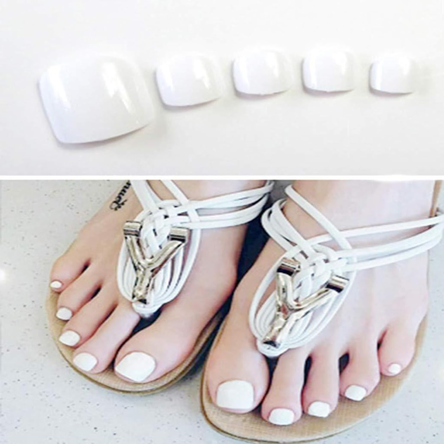 24Pack Press on Nails, Full Coverage Glossy Fake Nails,Press on Toe Nails, Suitable for Women and Girls Everyday Decoration