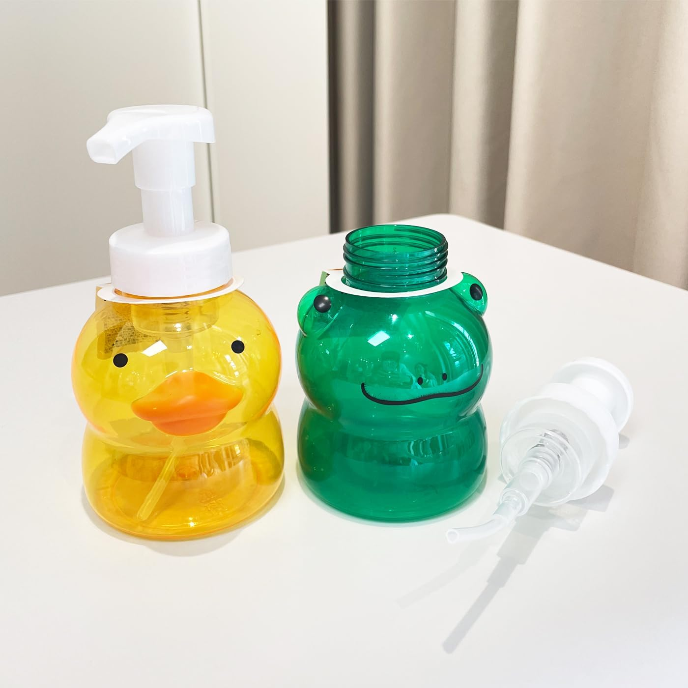 MXY 2 Pack Foaming Soap Dispenser Refillable Pump Bottle Foam Liquid Hand Soap Empty Plastic Container Reusable Empty Bottles for Hand Soap, Lotion, Shampoo Cute Duck and Frog Designs (10Oz, 300Ml) image number 1