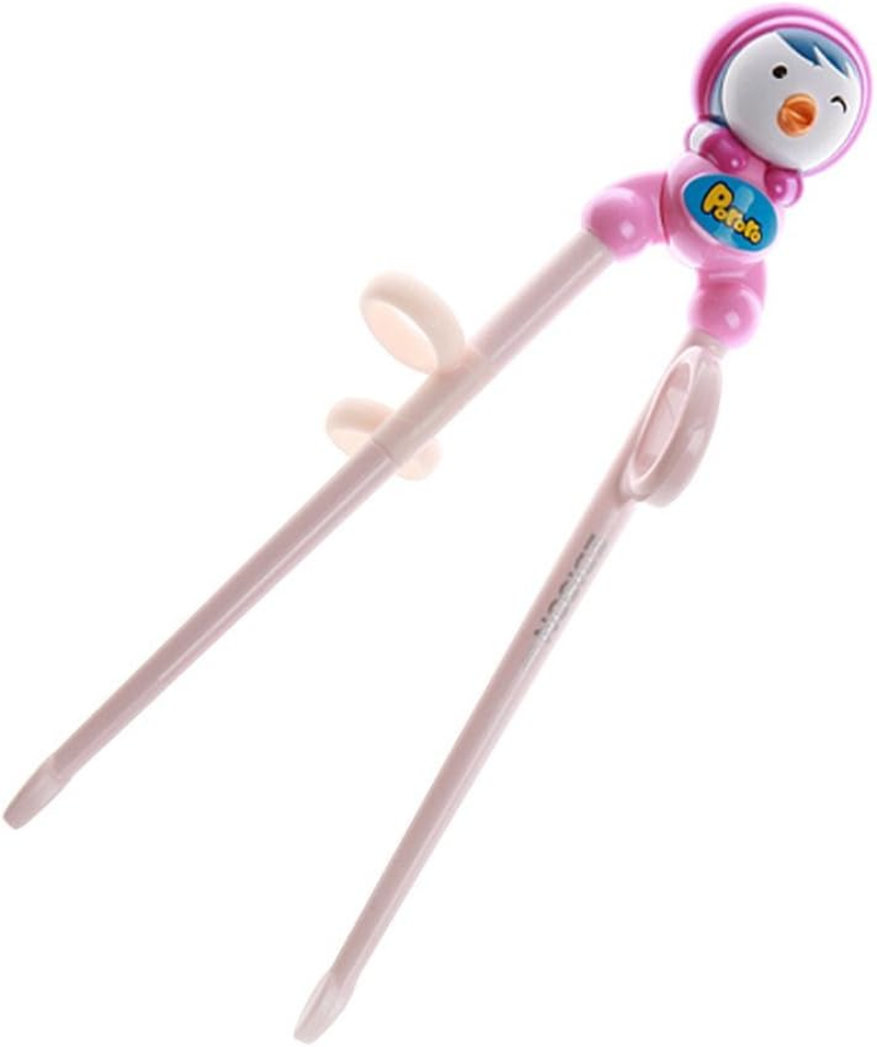 Pororo Petty Edison Training Chopsticks for Children - Pink Wooden, 7 Inch, Soft, Washable, Food-Safe, Hand Wash Only