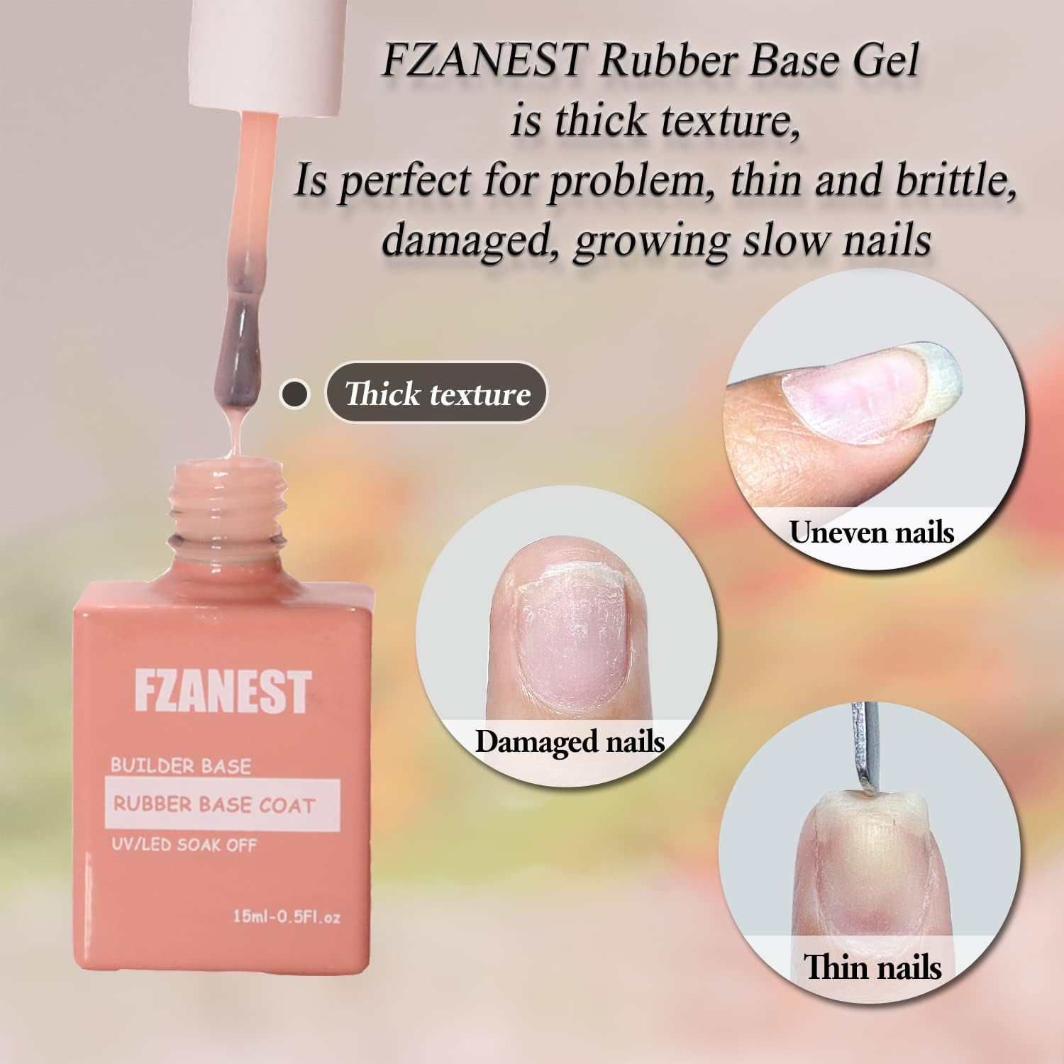 FZANEST Natural Nude Builder Gel for Nails, 15Ml Rubber Builder Base Jelly Color Gel Polish Rubber Base Coat Nail Extension Soak off French Manicure image number 2