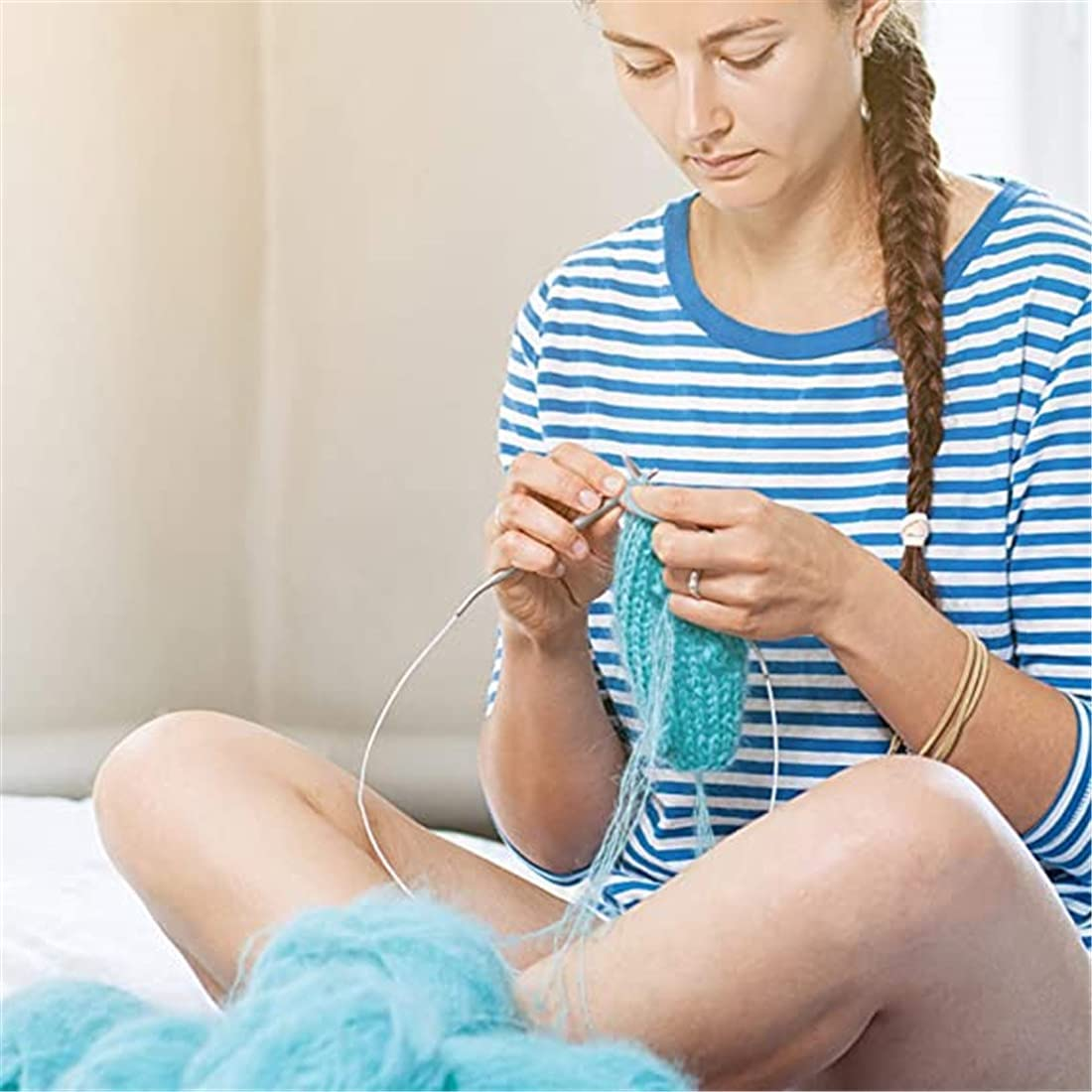 PENGQIMM Stainless Steel Circular Knitting Needles Set, 9 Pieces 2.5Mm - 10Mm Circular Knitting Needles Flexible Sweater Needle with Wire, round Crochet Knitting Needle for Weaving Hat Sweater image number 5