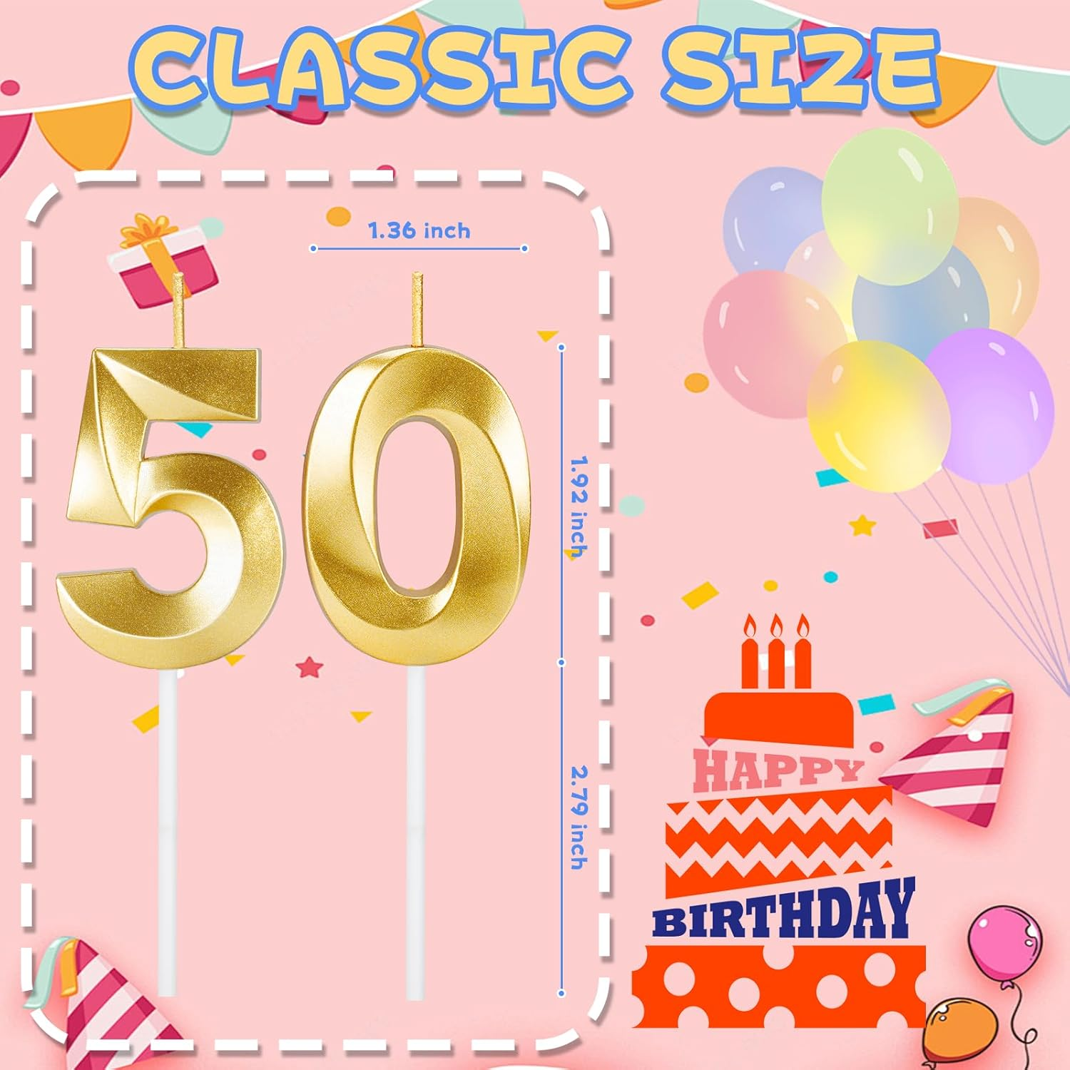 50Th Birthday Candles for Cake,Gold Number Candles for Happy Birthday Cake Toppers,Birthday Decorations for Her Him Party Anniversary Wedding image number 3