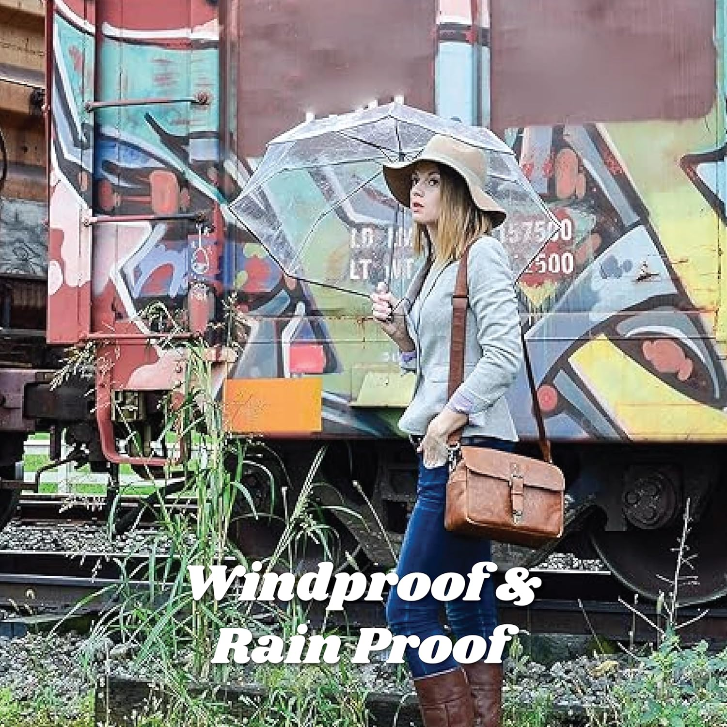 Totes Clear Canopy Automatic Open Foldable Umbrella, Clear Polka Dot, One Size, Automatic Clear Umbrella - Clear image number 6