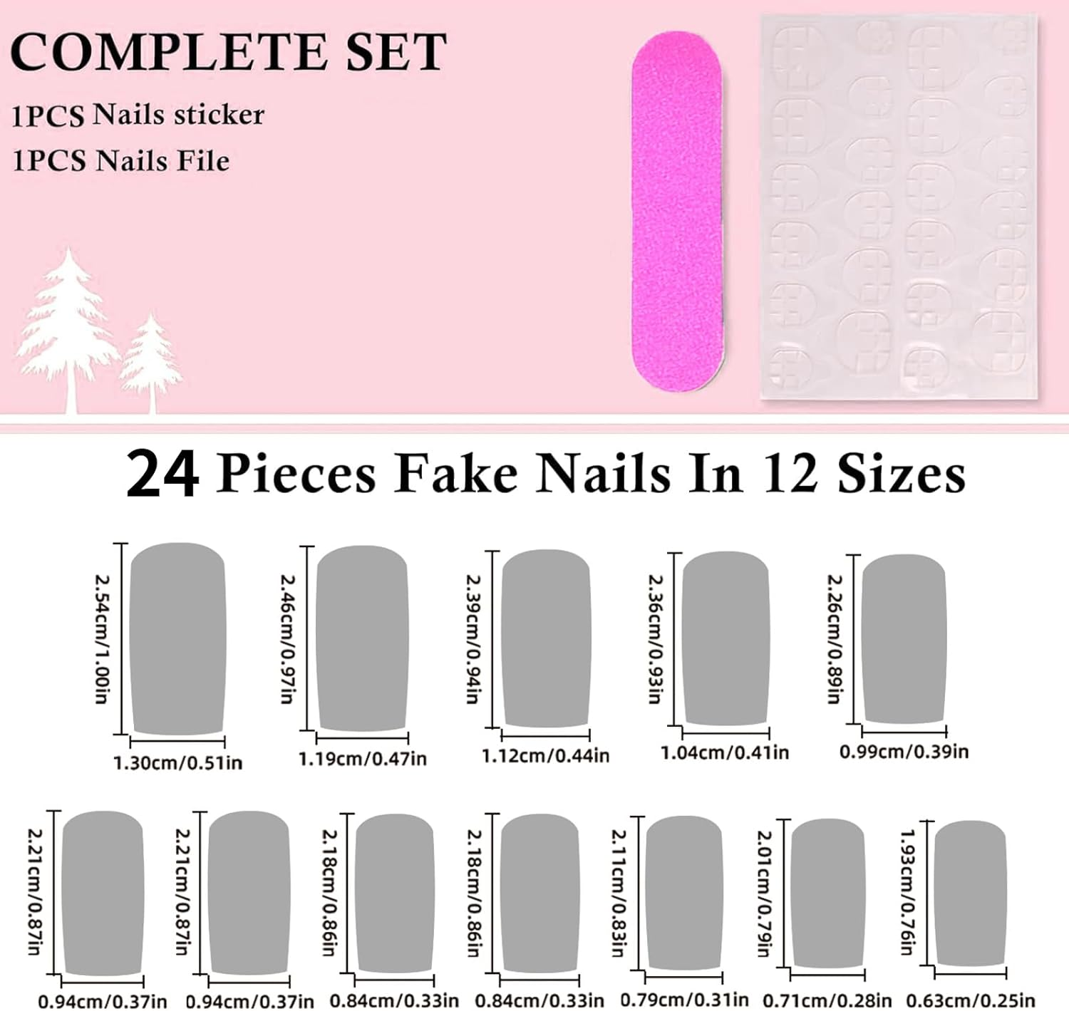Qioon 24 Pcs French Tip Press on Nails with Charms, Medium Long Pink Coffin Fake Nails with Heart, Rose, Pearl, and Bow Designs for Women and Girls, Cute Stick on Fingernails for Daily Wear