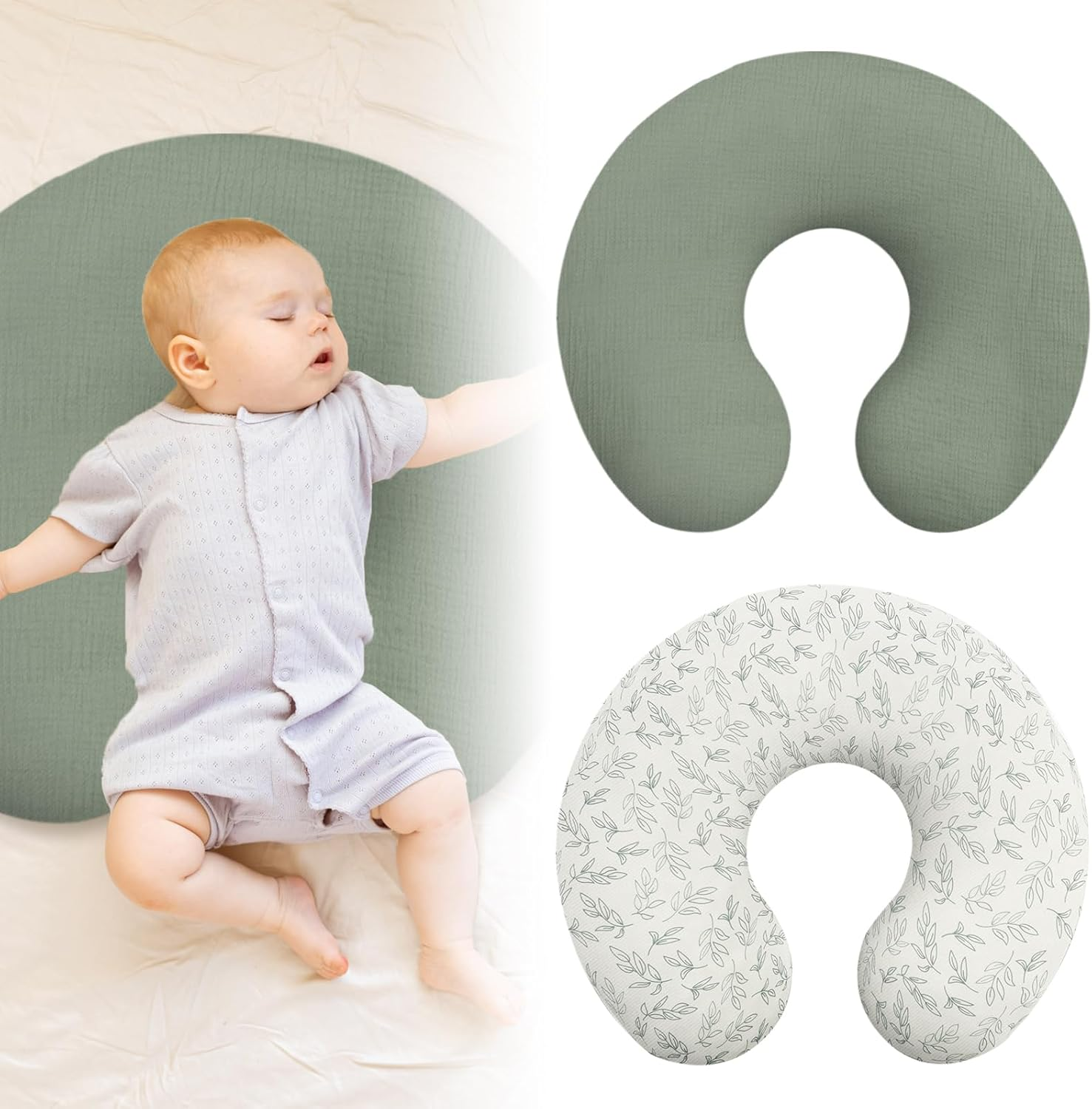 2 Pcs Nursing Pillow Cover, Nursing Pillow Slipcover Soft Cotton Newborn Breastfeeding Pillow Cover Stretchy Nursing Slipcover for Baby Girls Boys Newborn image number 5