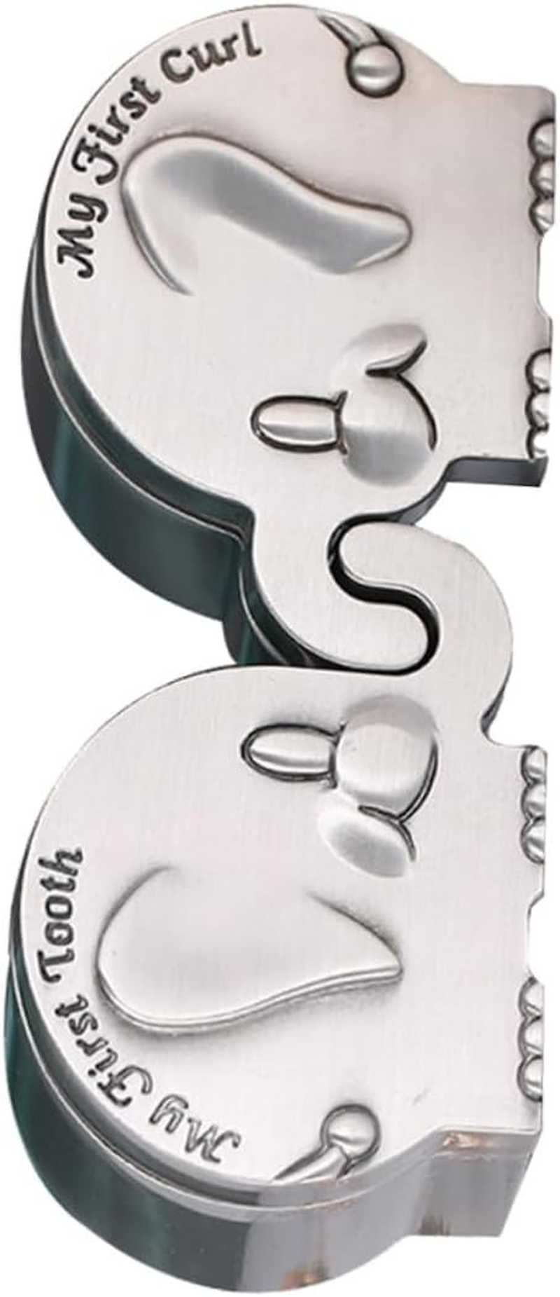 Elephant Shape First Tooth and Curl Keepsake Box for Newborns, Small Metal Baby Hair and Tooth Holder in Antique Silver for Nursery Storage and Baby Memory image number 6