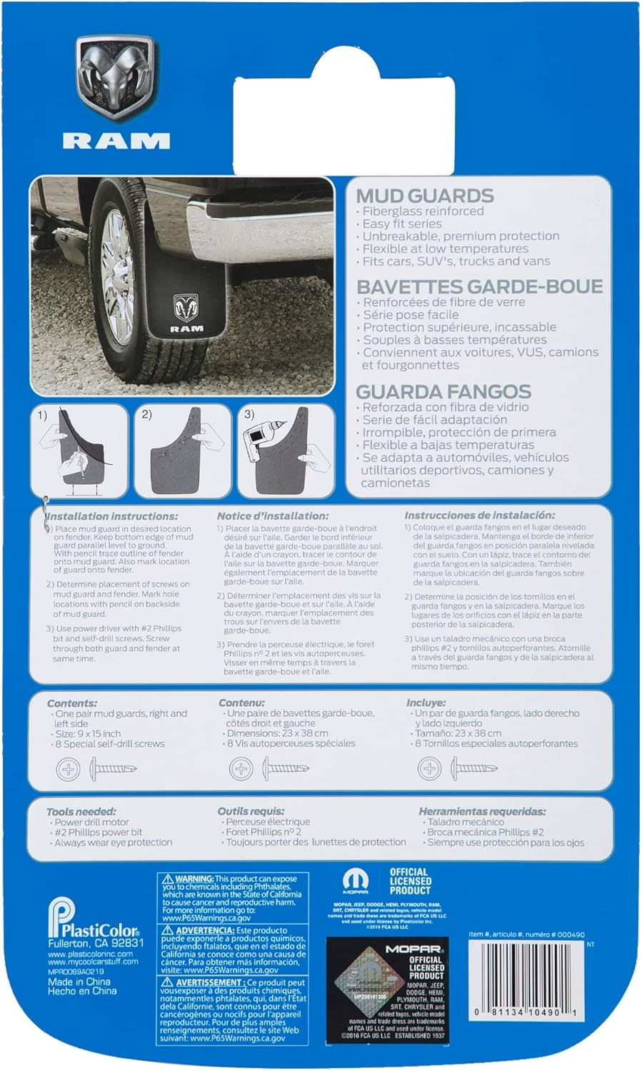 Plasticolor 000490R01 RAM White Logo Easy Fit 9"X15" Mud Guard - Left and Right Set image number 2