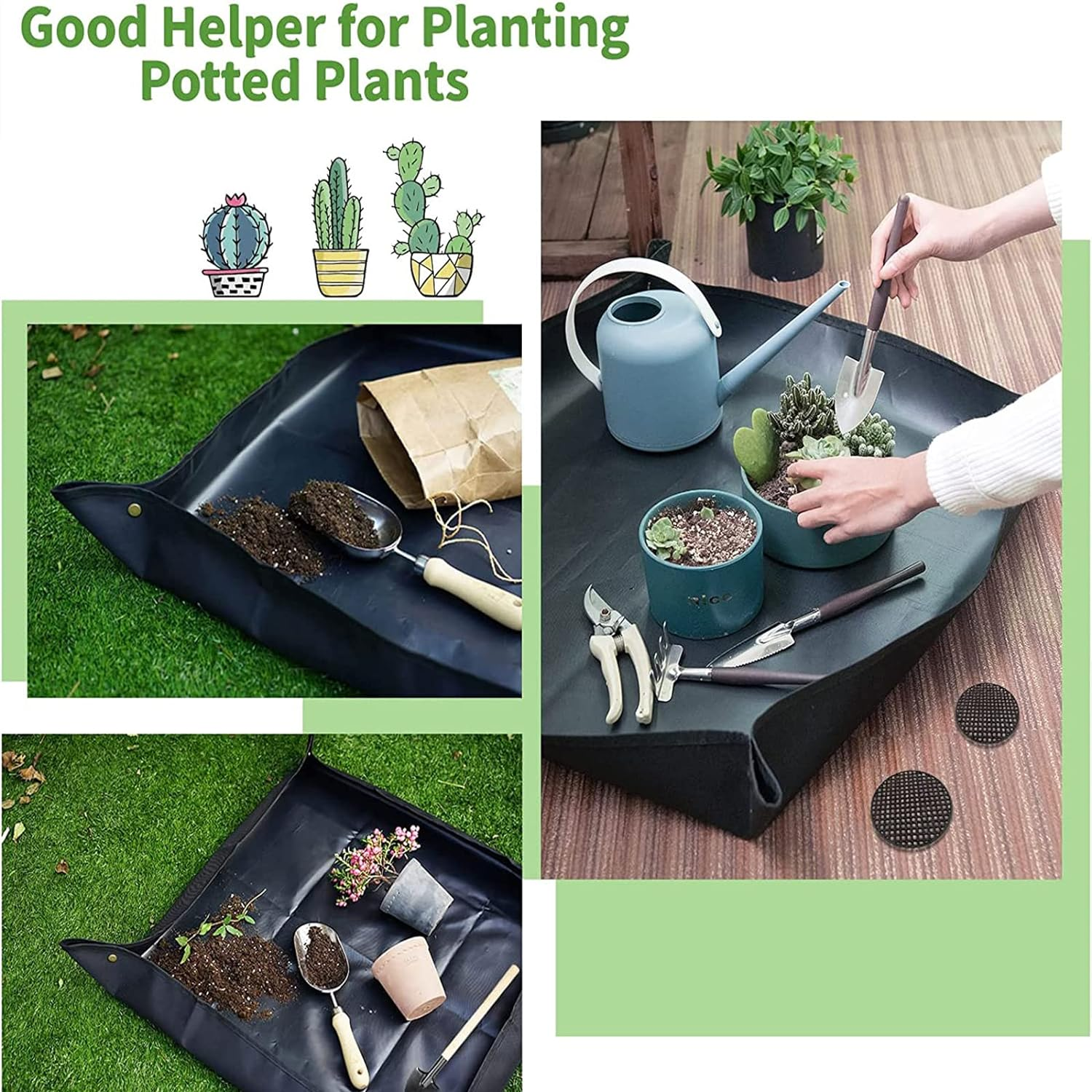 Plant Repotting Mat, Tidy Square Portable Indoor Gardening Mat, Foldable Plant Transplanting Waterproof Potting Tarp Mat with 20 Pieces Pot Hole Mesh Pads Gardening Tool Set (100X100Cm；68 * 68Cm) image number 2