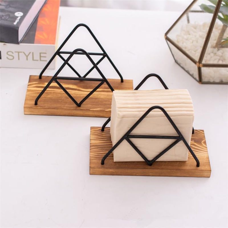 Walquicks Metal and Wooden Napkin Holder - Triangle Design for Kitchen, Dinner Table, Cocktail Bar, Tablecloth D&eacute;cor Standing Rack image number 3