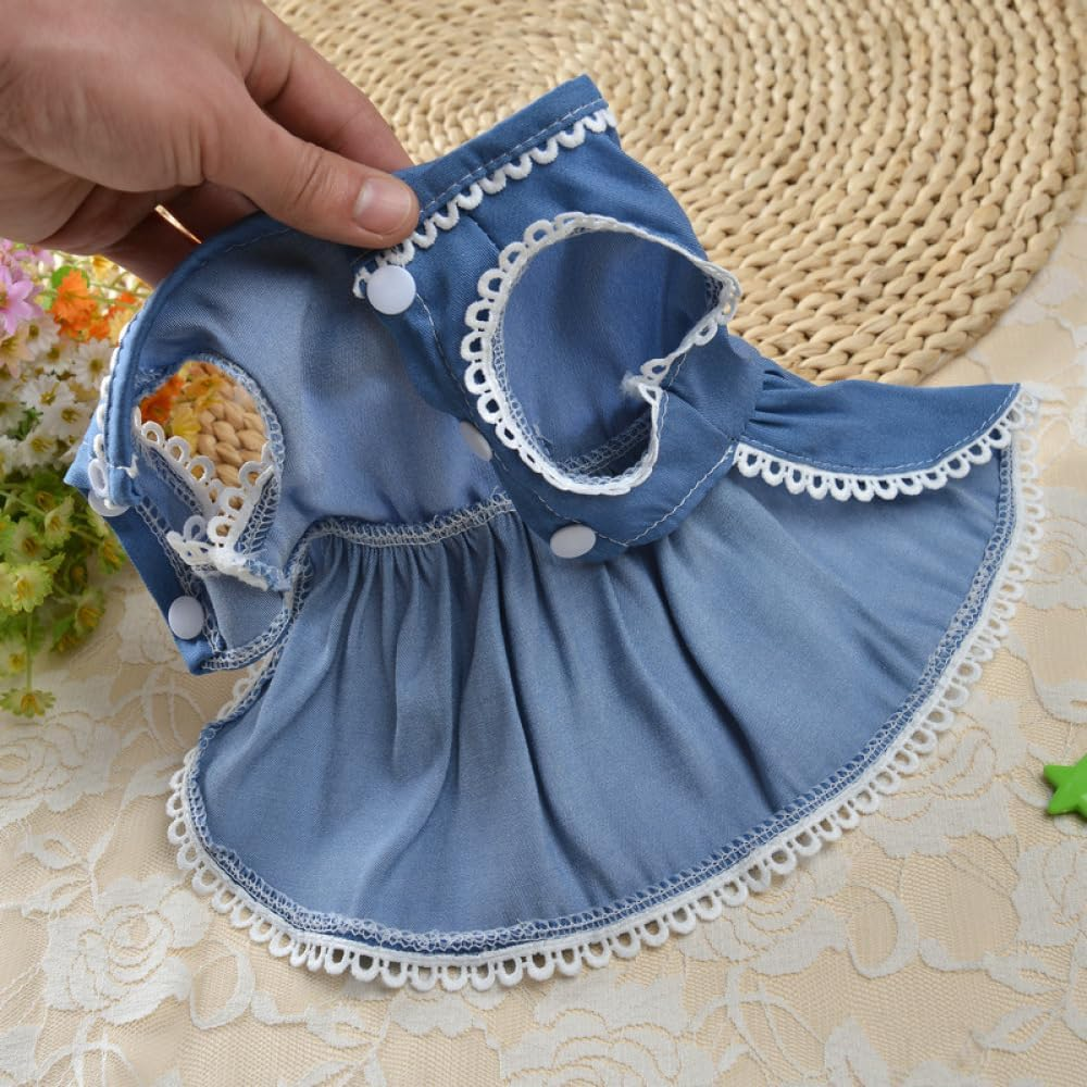 Summer Puppy Skirt Shirt Pet Bow Denim Skirt Lace Edge Skirt Small Medium Dogs Floral Denim Skirt Small Pet Vests Sundress for Small Medium Dogs Cats for Small Medium Dogs Cats image number 5