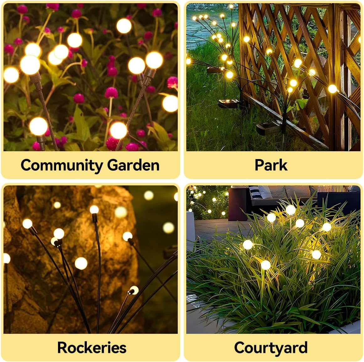 2 Pack Solar Fairy Lights Outdoor, 6 Head Each Total 12 LED Firefly Lights IP65 Waterproof Solar Starburst Swaying Lights for Garden Christmas Diwali Patio Decorations - Warm White