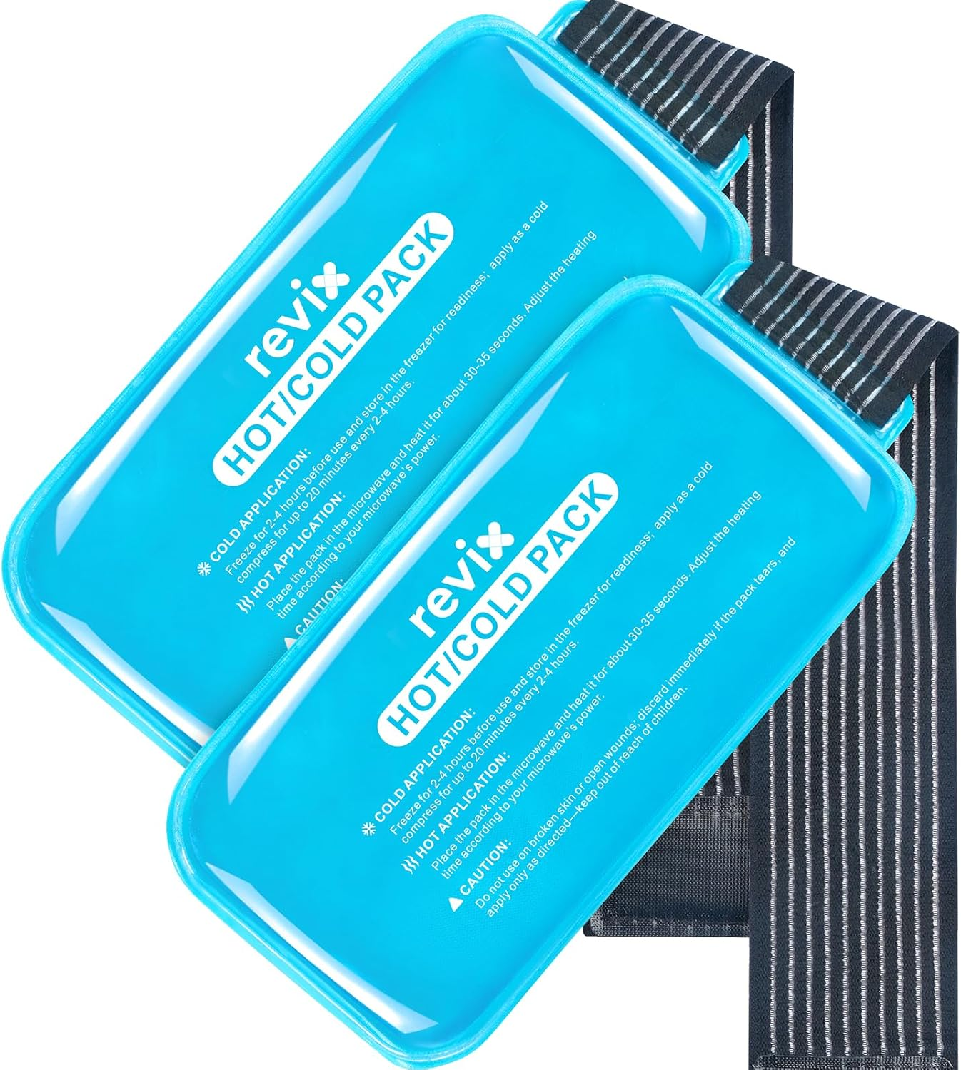 REVIX Large Ice Packs for Injuries Reusable, 2 Packs Hot & Cold Gel Ice Packs with PVC Cooling Design & Adjustable Strap, Flexible Therapy on Joints, Muscles, Shoulder, Back and Knee (12" X 6" Blue) image number 1