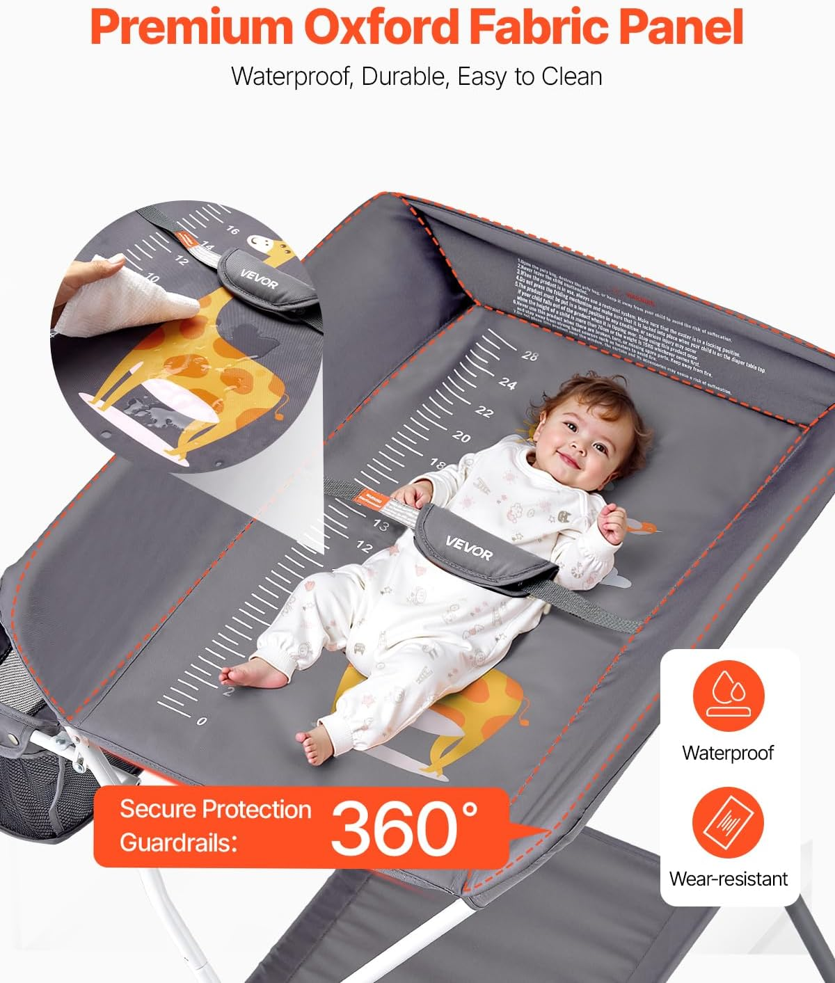 VEVOR Baby Changing Table, Foldable Diaper Change Station with Side Basket, Adjustable Height Portable Changing Table with Lockable Wheels, Multi-Functional Storage Organizer Nursery, Dark Gray image number 5