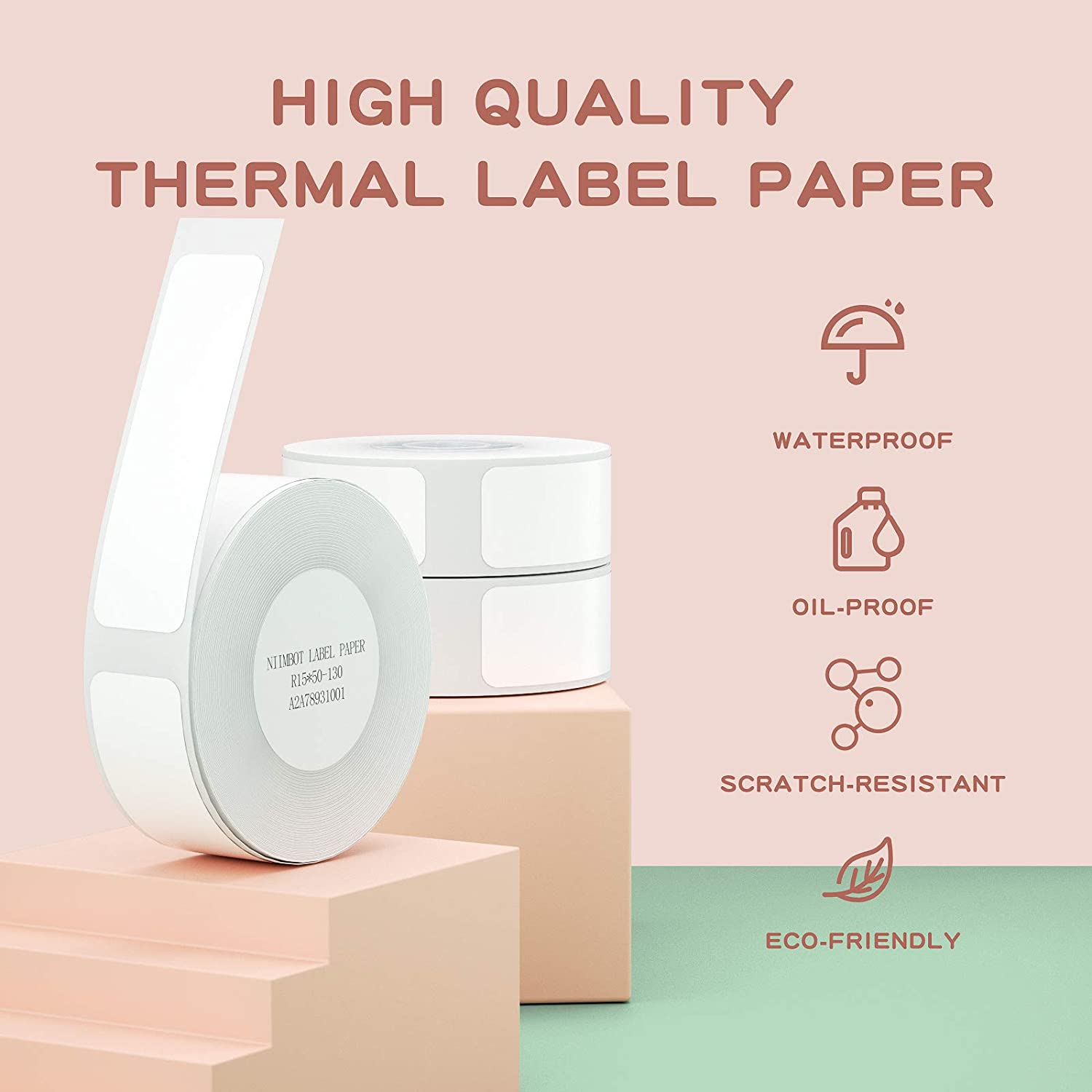 NIIMBOT Thermal Label Maker Paper, White Stickers Waterproof Tear-Resistant Labels Replacement for D11/D110/D101/H1S Label Printer, 15&times;50Mm 130 Labels/Roll, 0.59'' X 1.97''-White