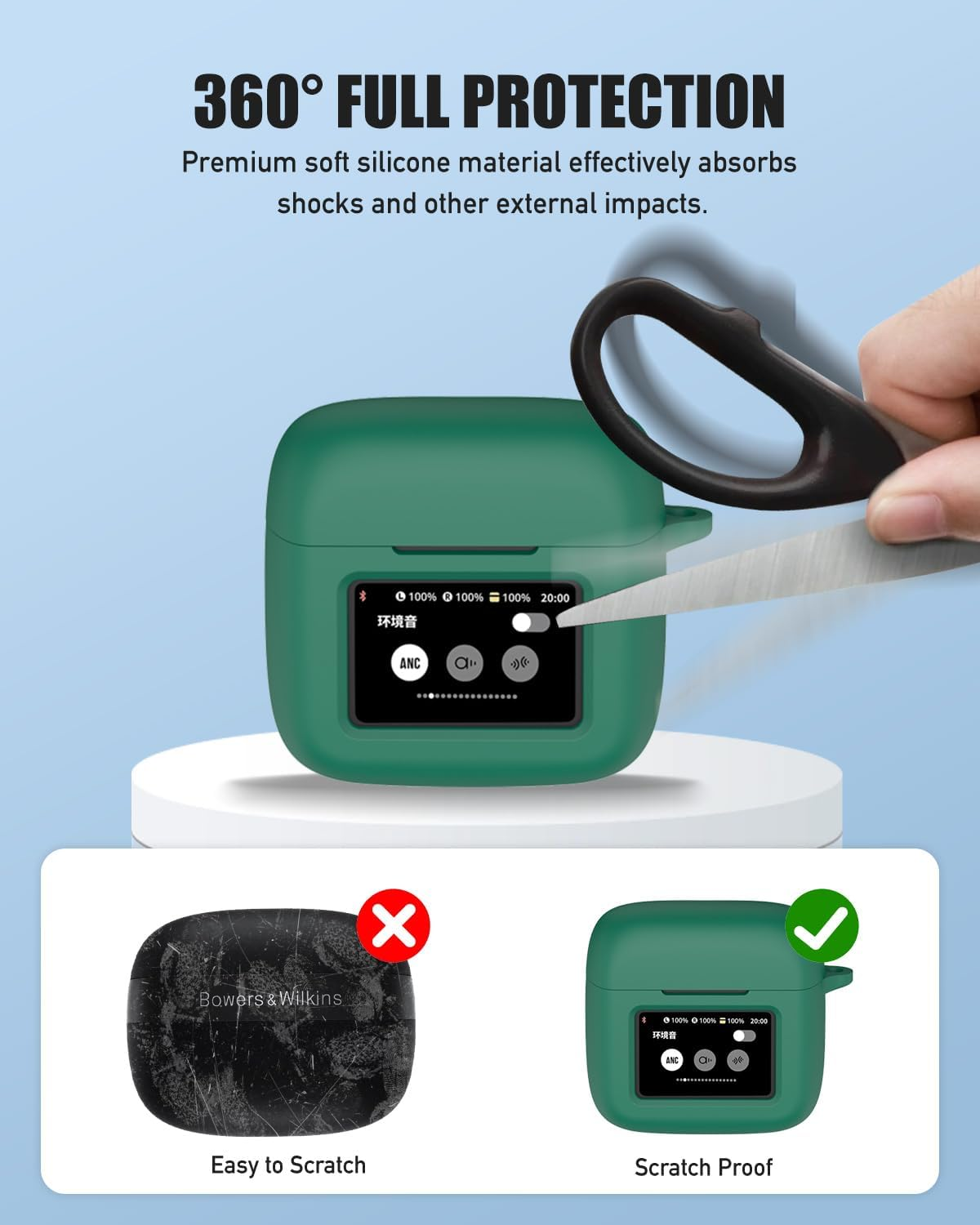 For JBL Tour Pro 3 Case Cover, Protective Silicone Skin Accessories with Keychain& Lanyard and Cleaner Kit for JBL Tour Pro 3 Charging Case, Front LED Visible, Green image number 2