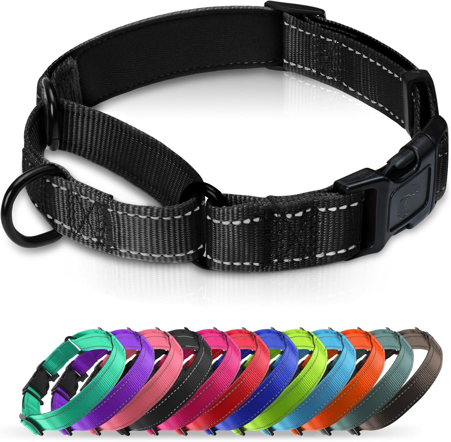 Padded Martingale Collar for Dogs | Neoprene Martingale Dog Collars | Reflective Nylon Martingale Collar | Adjustable Dog Martingale for Small Medium and Large Dogs