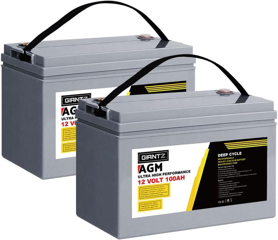 Giantz 2X 100Ah AGM Deep Cycle Battery, Recharge Batterys 4WD Charging Portable with Handle, 1400 Cycles Long Life High Performance for Solar Fridge Camping Car Power Supply image number 2