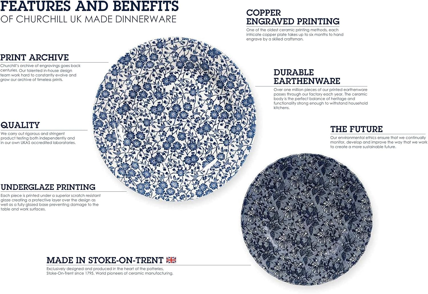 Churchill Blue Willow Plates Bowls Cups 20 Piece Dinnerware Set, Made in England image number 3