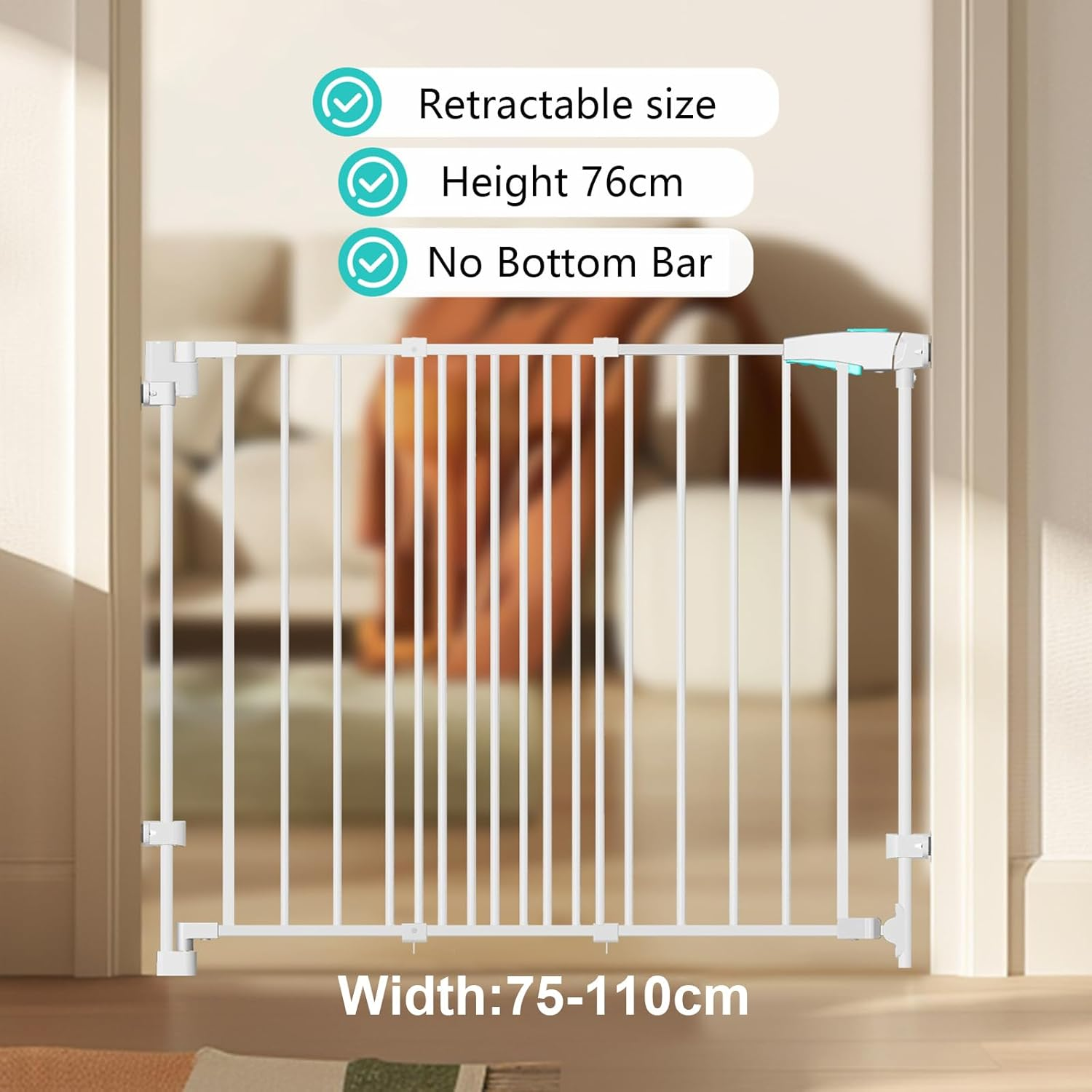 Upgraded 75-110Cm No Bottom Bar Baby Gate, Heavy-Duty Hardware Mount Dog Gate, Adjustable Baby Gate, for House/Stairs/Doorways Use, Safety Pet Gates, Walk Thru Door, Two Way Open image number 3