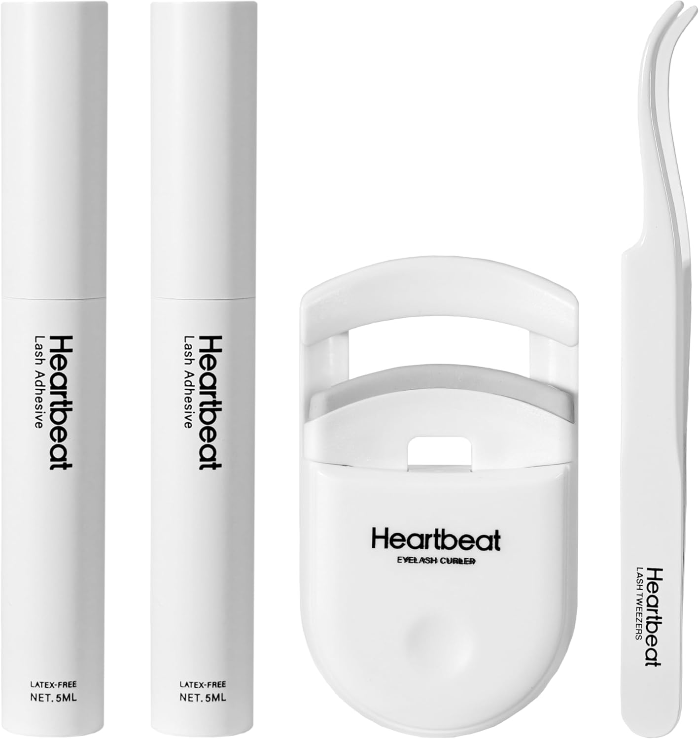 Happy Heartbeat False Eyelash Tool Kit Waterproof No Irritation Latex Free Eyelash Adhesive&Eyelash Curler&Eyelash Tweezers Professional Tool for Strip Fake Lashes and Lash Clusters (White-Kit)