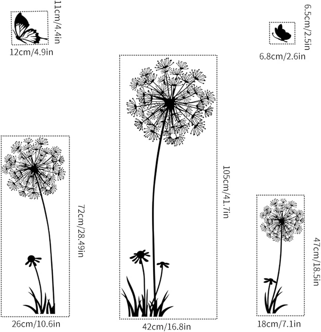 Arawat Dandelion Wall Decals 2 Set Flower Stickers Murals Butterflies Wall Decor for Bedroom Office Bathroom Living Room Floral Wall Decals Removable Wall Art Decoration Peel and Stick Room Wall Decor image number 6