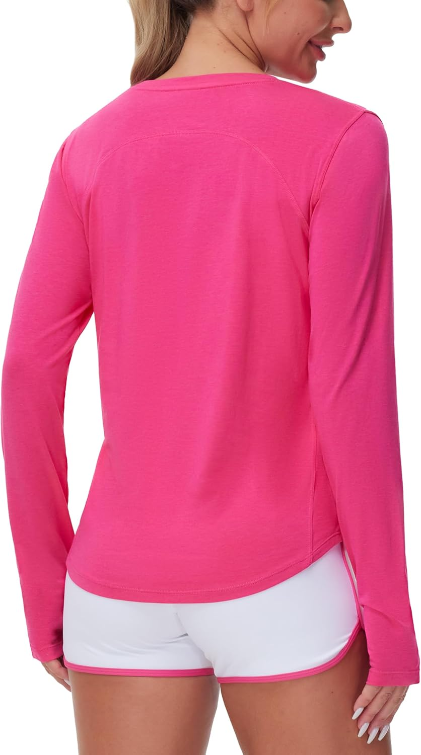 THE GYM PEOPLE Women'S Long Sleeve Workout Shirts Athletic Crewneck Hiking Tops with Thumb Hole