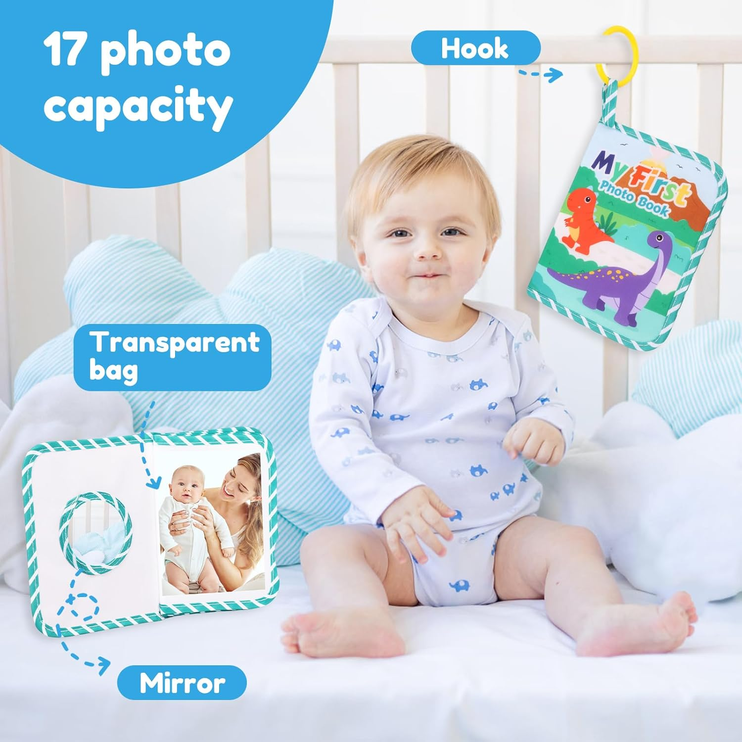 2PCS Soft Cloth Photo Book Cloth Baby Photo Album, My First Photo Book, Soft Photo Cloth Book Gift Set, with Detachable Ring Hook Photo Album, for Newborn Toddler & Kids image number 5