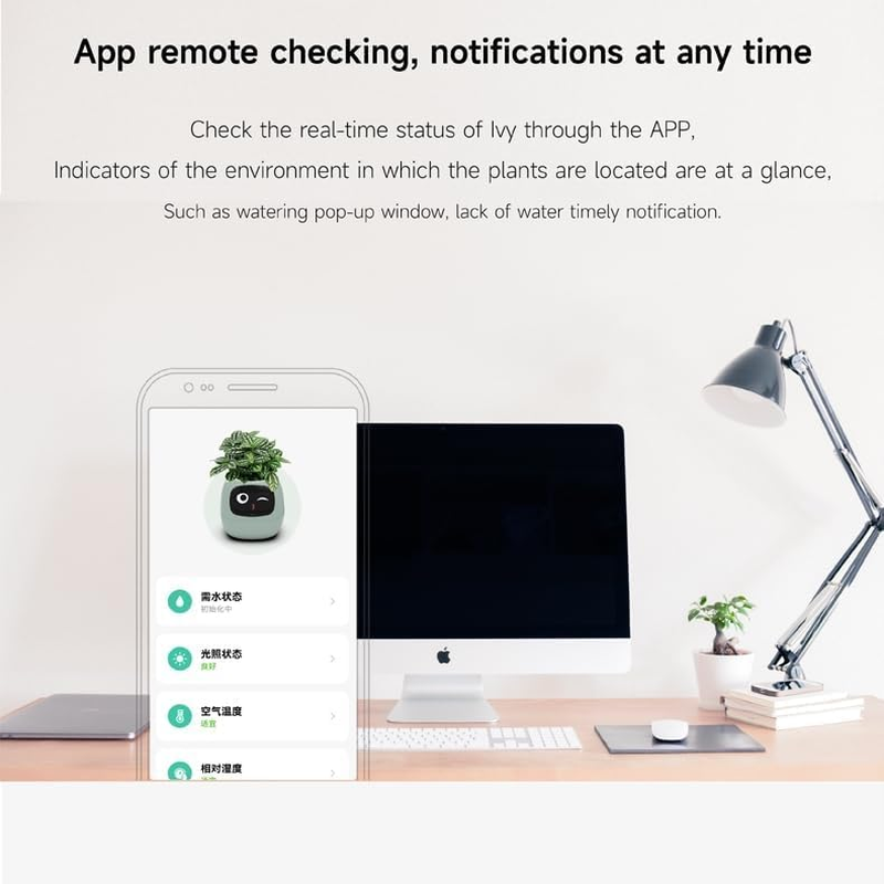 Smart Flowerpot with AI Planter, Multiple Expressions, 7 Sensors, and Chips - Intelligent Pet Planter for Easy and Fun Plant Raising in Living Room (Green, Plant-Free) image number 2