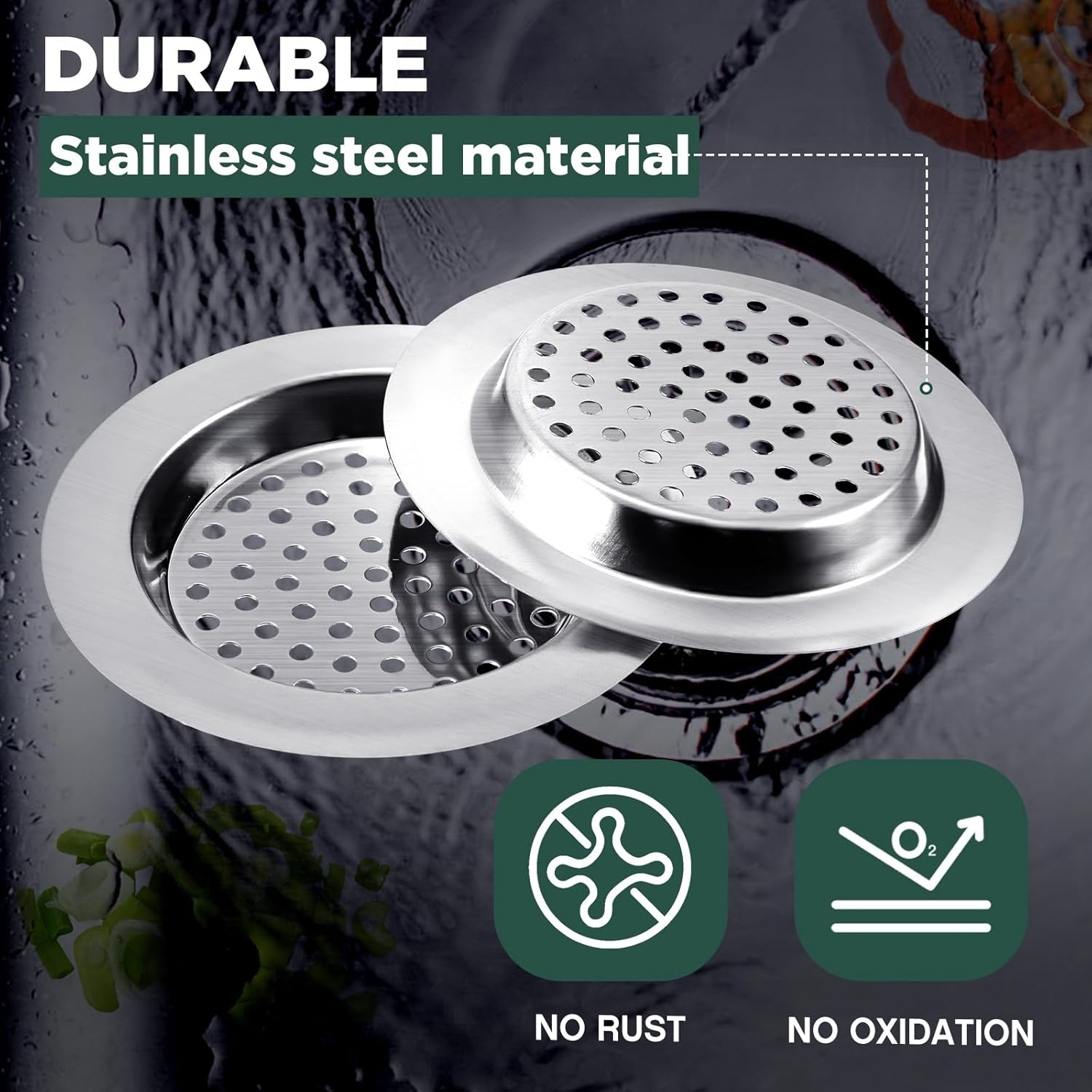 Flutesan 4 Pcs 7.5 Cm /3 Inch Sink Strainer, Kitchen Stainless Steel Sink Drain Strainer, Dishwasher Safe, Inner Diameter 5.2 Cm /2 Inch image number 5