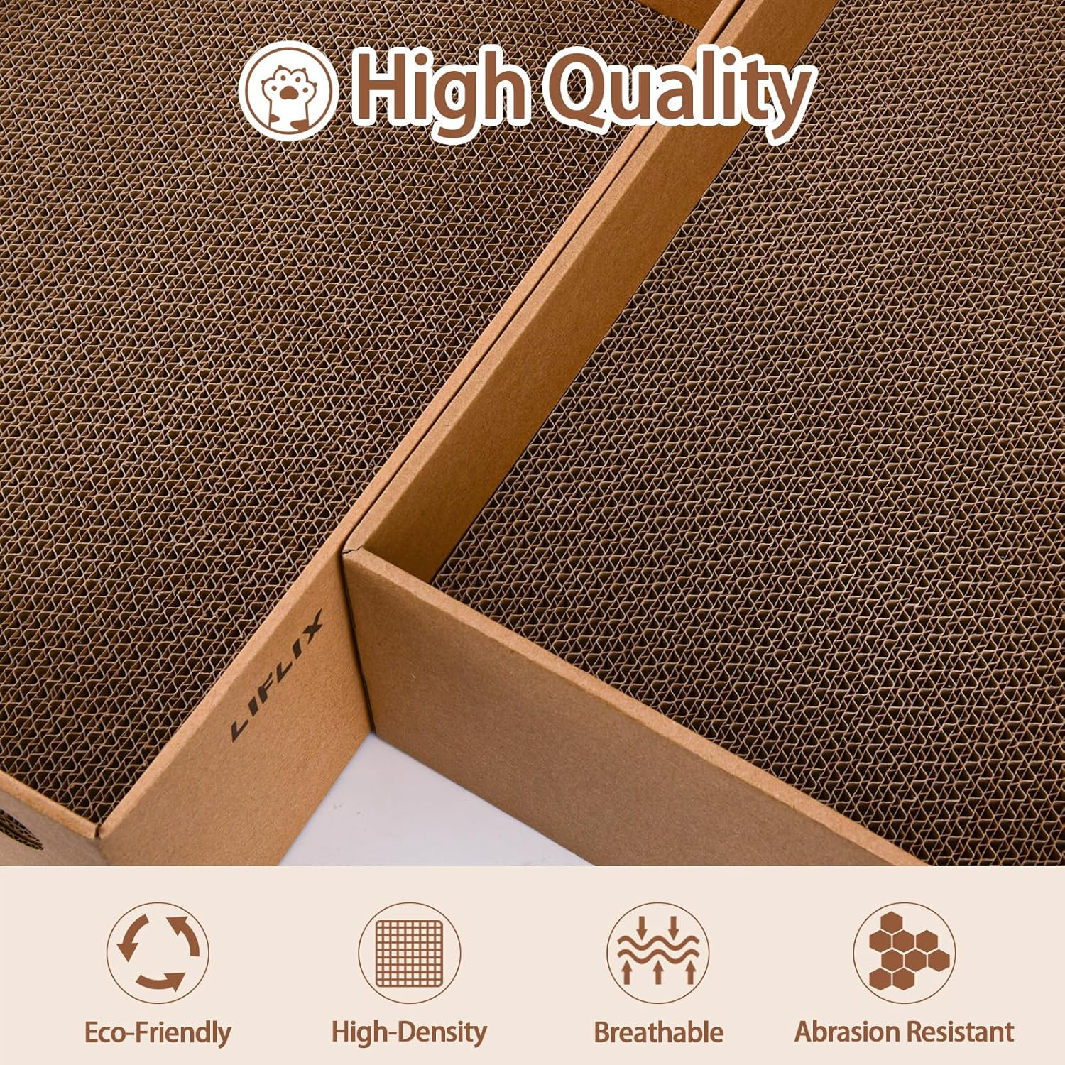LIFLIX Cardboard Cat Scratcher with 2 Boxes, 6PCS Reversible Cat Scratch Pads in Large Cat Scratcher Box, 44L X 34W X 15.5H Cm image number 3