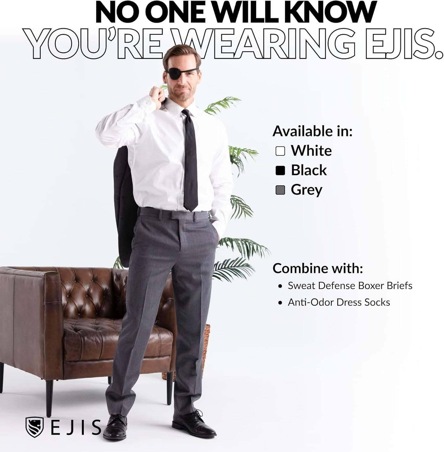 Ejis Men'S Sweat Proof Undershirt, V Neck, Anti-Odor Silver, Cotton, Sweat Pads image number 4