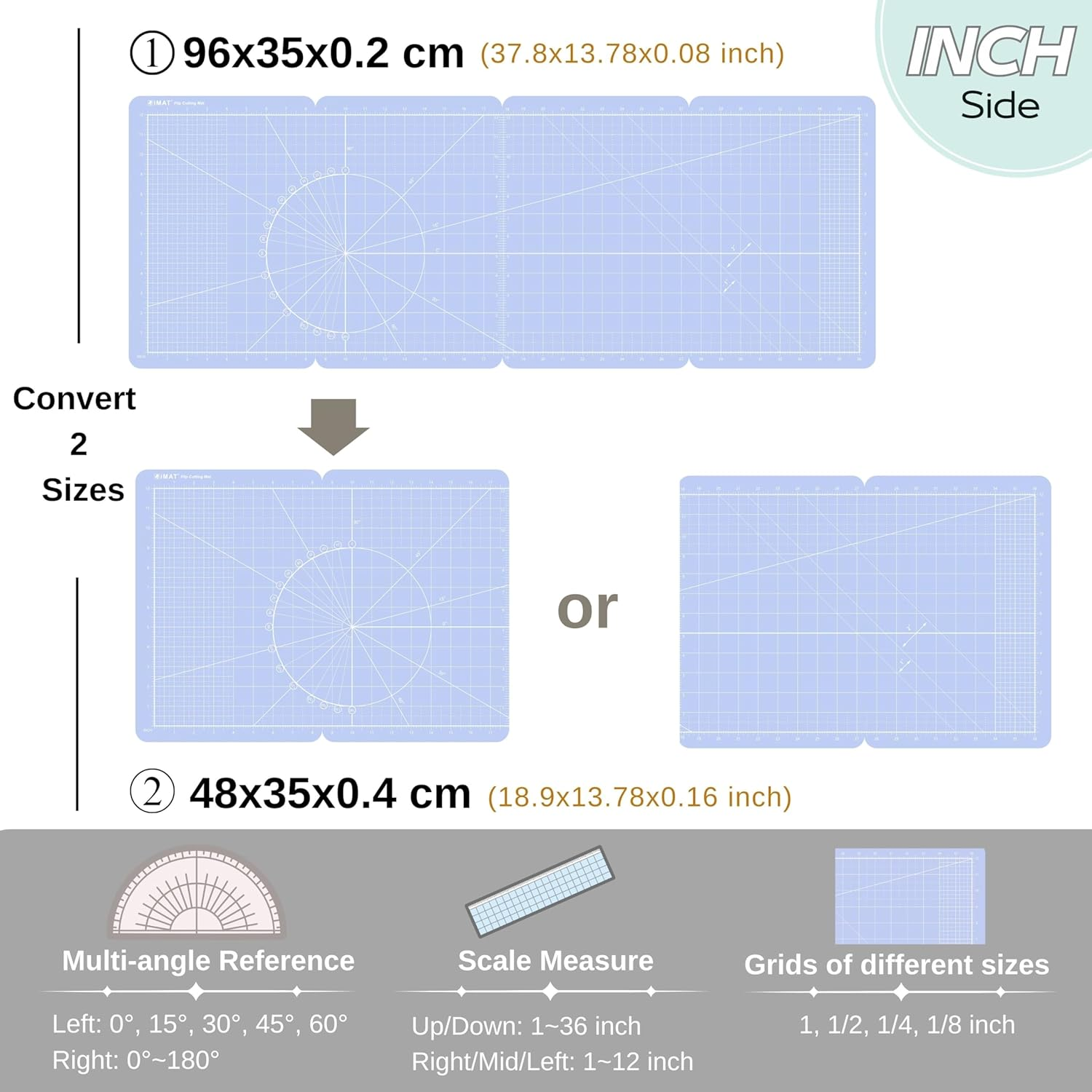 Imat Flip Cutting Mat M Type &ndash; Foldable to A4-Like Size (24&times;35 Cm), Expands to 96&times;35 Cm, Double-Sided (Inches/Cm Scale), Ideal for Craft Projects (Rose Pink) - Light Green image number 6