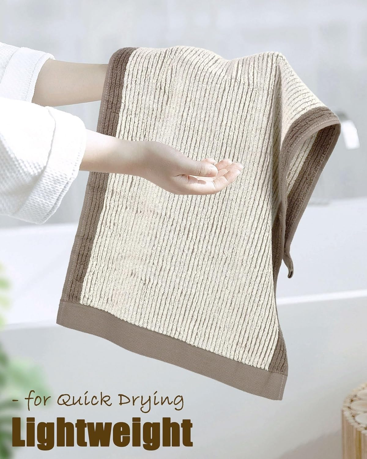 Cleanbear Hand Towels for Bathroom Set of 4, Jacquard Weaved Cotton Face Towels, 28 X 13.7 Inches (Light-Brown) - Light-Brown image number 5