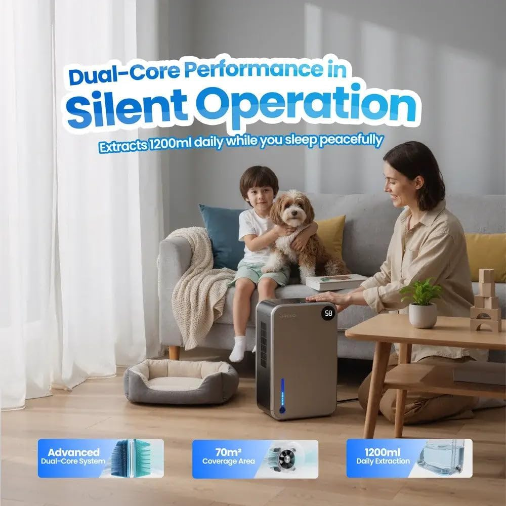 Pro X7 Home Dehumidifier 1.2L Daily Extraction, 70M&sup2; Coverage, 2.4L Tank, Ultra Quiet 41Db, Dual-Core Semiconductor, Auto Shut-Off, Energy Efficient 90W for Bedroom and Living Spaces image number 3