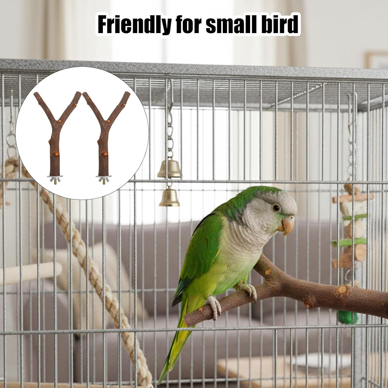 Bird Perch, 2 Pack Natural Wood Bird Cage Accessories, Parrot Toys and Budgie Toys for Small Parrot, Perfect for Budgie Stand and Exercise image number 1