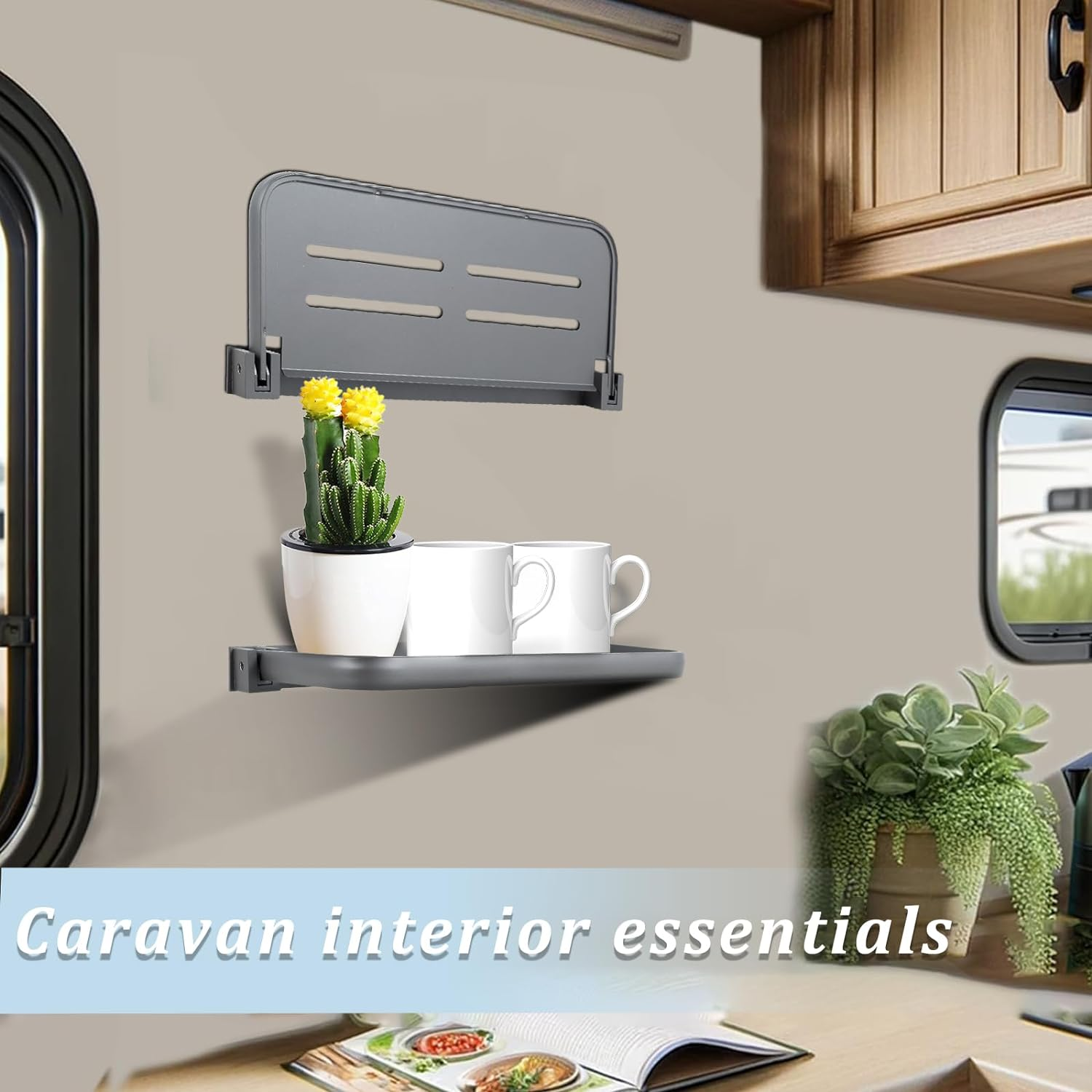 Podhey 2Pcs Aluminum Foldable RV Shelf, Wall-Mounted Folding Shelf, Compact Space-Saving Accessories for inside Camper, Caravans, Bathroom image number 1