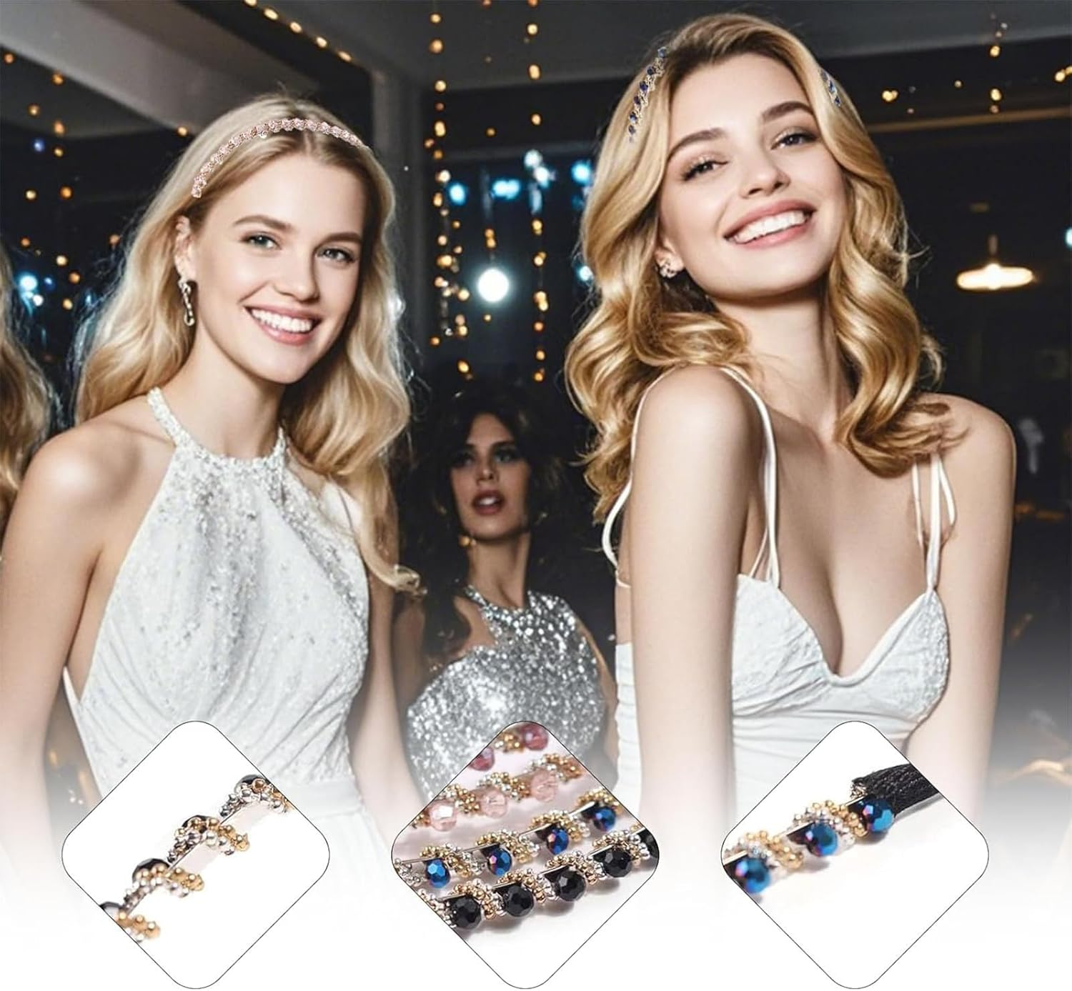 Aililong Women'S Headband Pack of 5, Fashionable Rhinestone Elastic Hair Band for Girls Dancing, Party, Work - Premium Hair Accessories in 5 Colours - Glitter Headband for Women image number 1