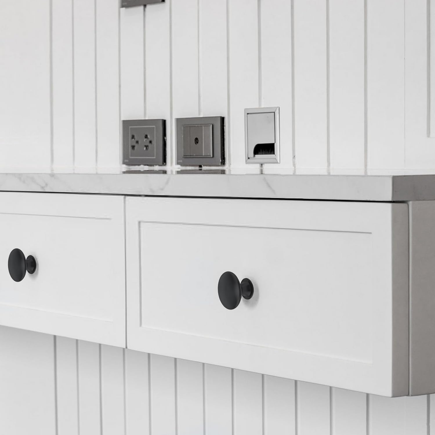 HOJLKLD 12 Pack Matte Black Cabinet Knob 1-1/6 Inch round Cabinet Hardware Knobs for Bedroom Dresser Drawer, Kitchen Cupboard Door and Bathroom Drawer Hardware image number 5