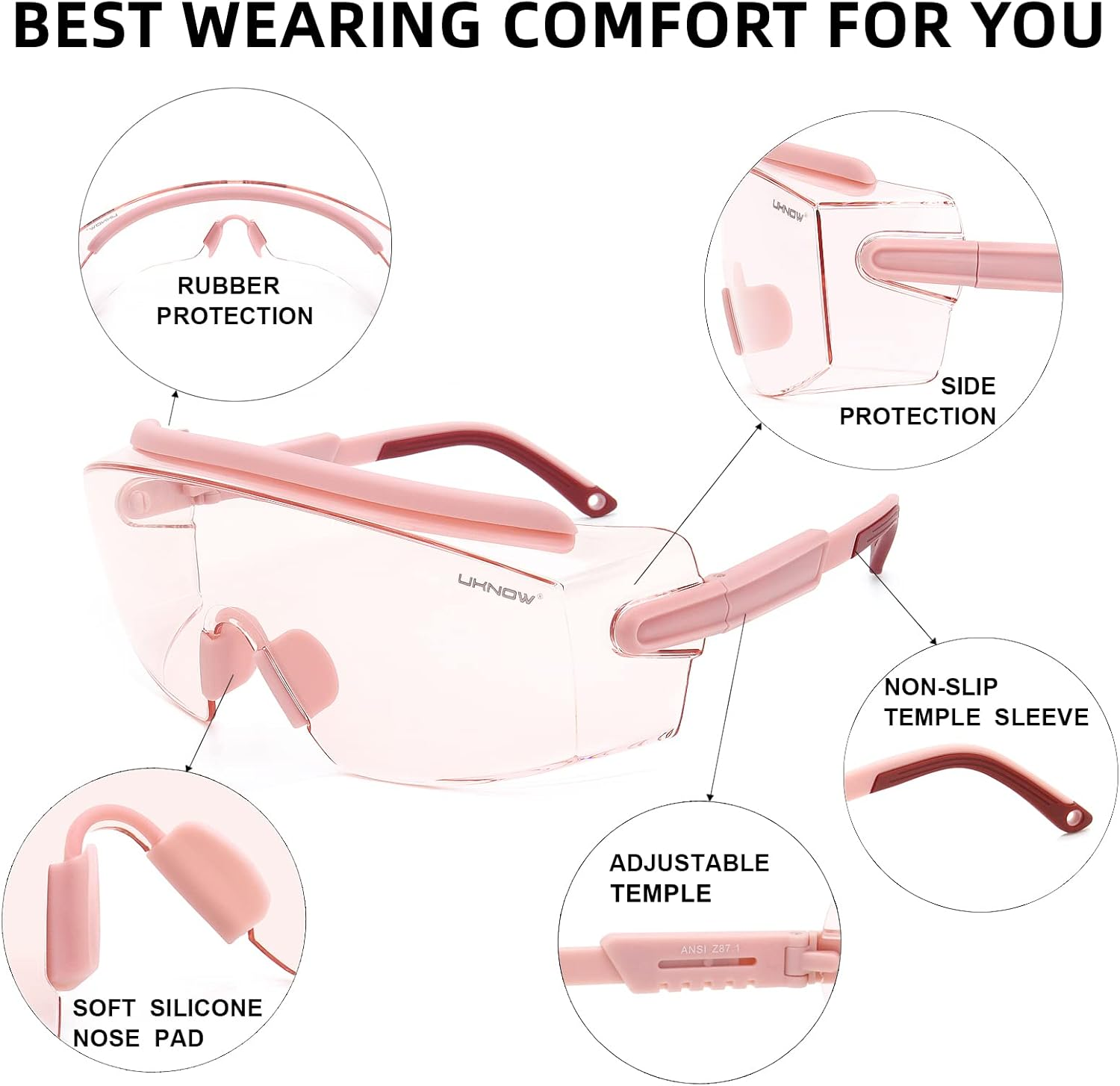 UKNOW Safety Goggles over Glasses, Safety Glasses anti Fog Wraparound Eye Protection, Protective Eyewear ANSI Z87.1 - Baby Blue image number 5