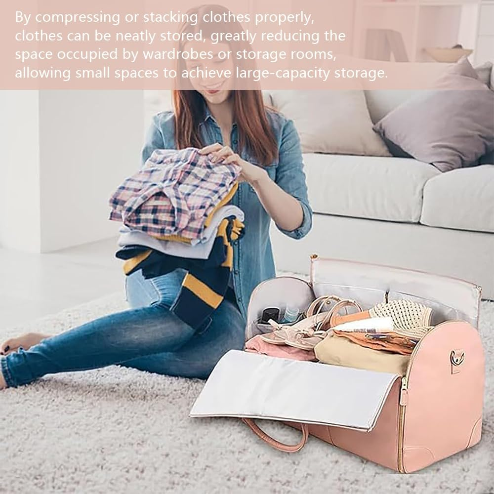 Convertible Garment Duffle Bag for Travel, 3-In-1 Carry on Foldable PU Leather Weekender with Shoe Pouch, Pink image number 6