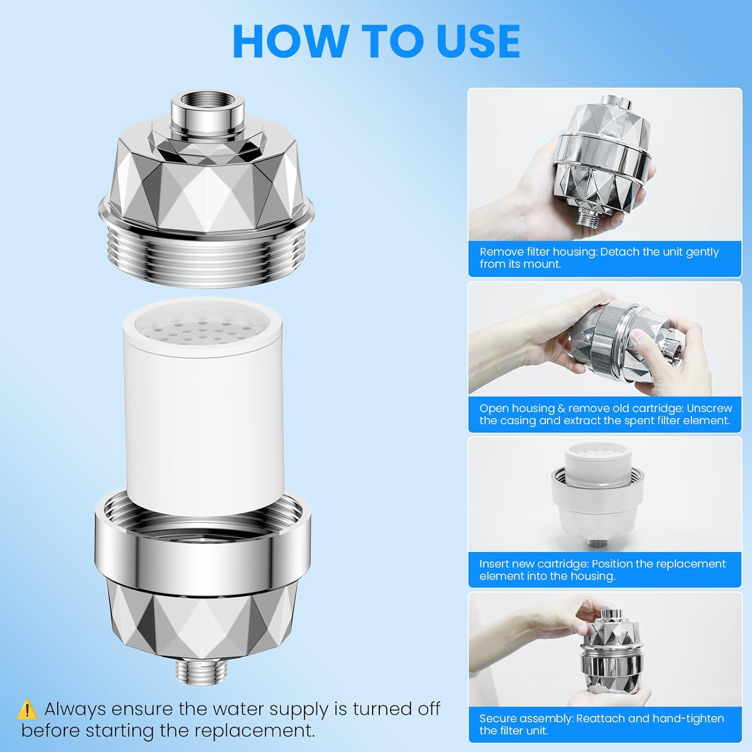 YEAUPE 22-Level Shower Filter, Hard Water Filter, Improves Skin and Hair Healthier, Removes Chlorine, Heavy Metals and Other Sediments, Vitamin C - White image number 3