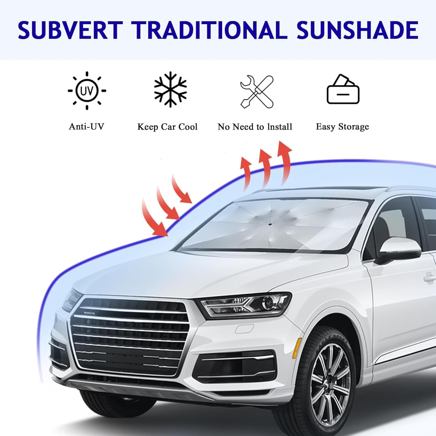 Foldable Car Windshield Sun Shade - Reflective Umbrella Sunshade Cover, UV and Heat Blocker, Universal Fit for All Car Front Windows image number 5