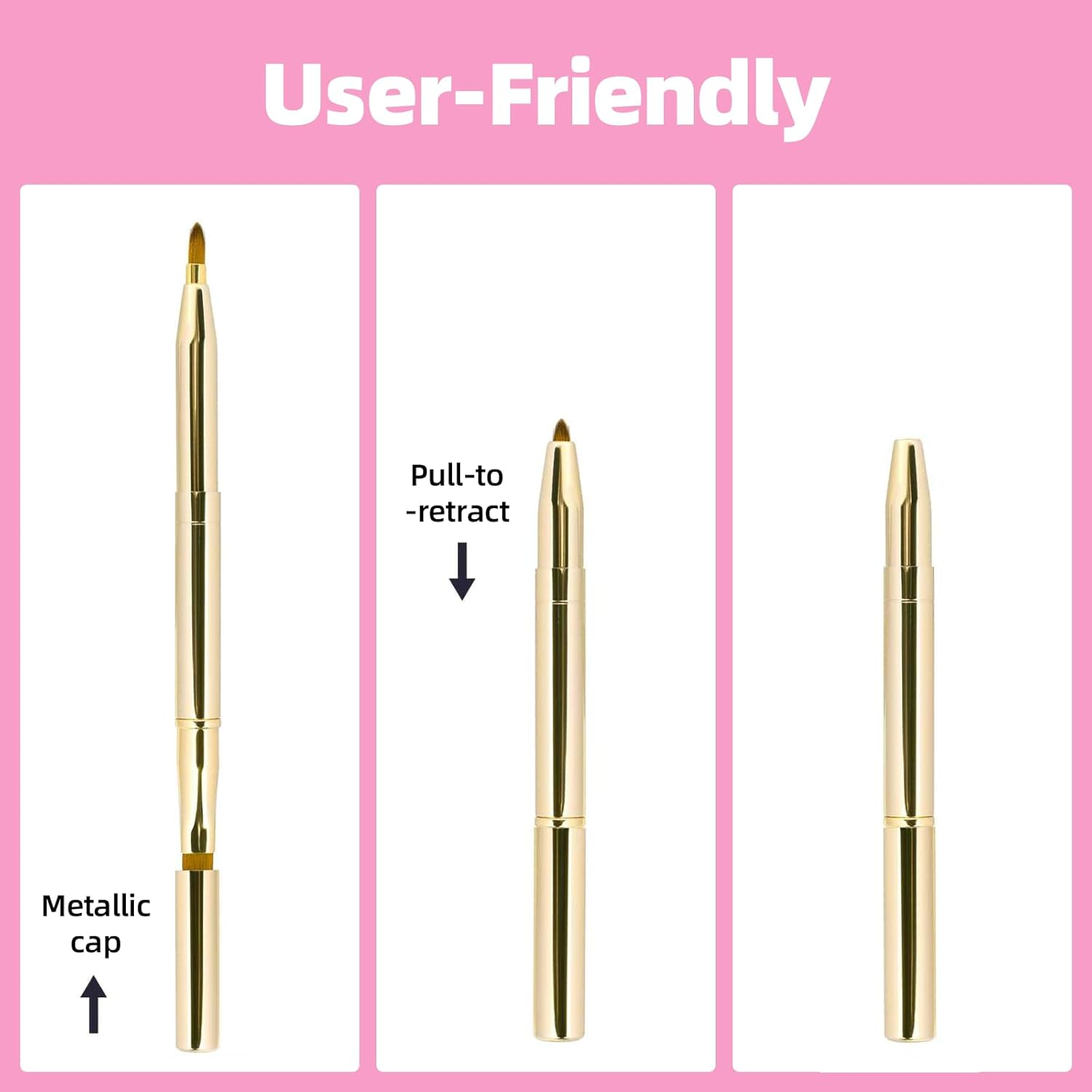 ONBPIY Lip Brush 2 Pack Retractable Double Ended with Cap for Lipstick Gloss Liner Professional Travel Makeup Brush Applicator image number 5