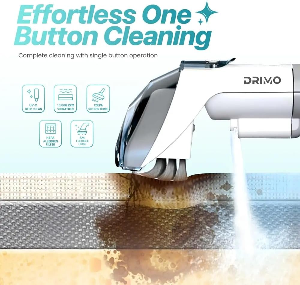 A-Wash Drimo Pro 6-In-1 Spot Cleaner 450W Portable Carpet & Upholstery Cleaner W/Spray & Extract Technology for Pets, Pet Brush, 6 Heads, Self-Cleaning, Lightweight for Home Car Furniture